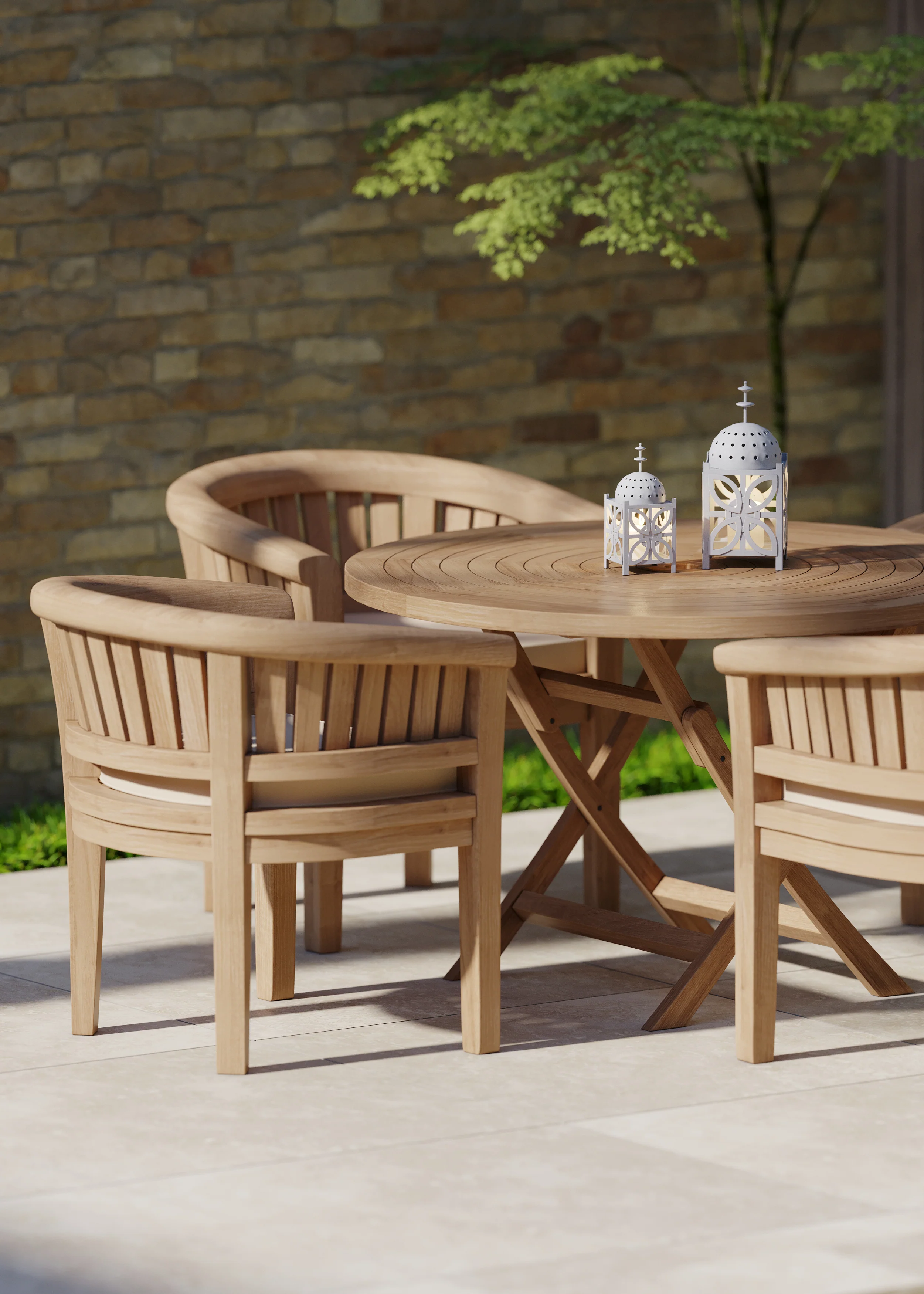 Teak Set 120cm Round Folding Spiral Table with 4 San Francisco Chairs. - Image 3