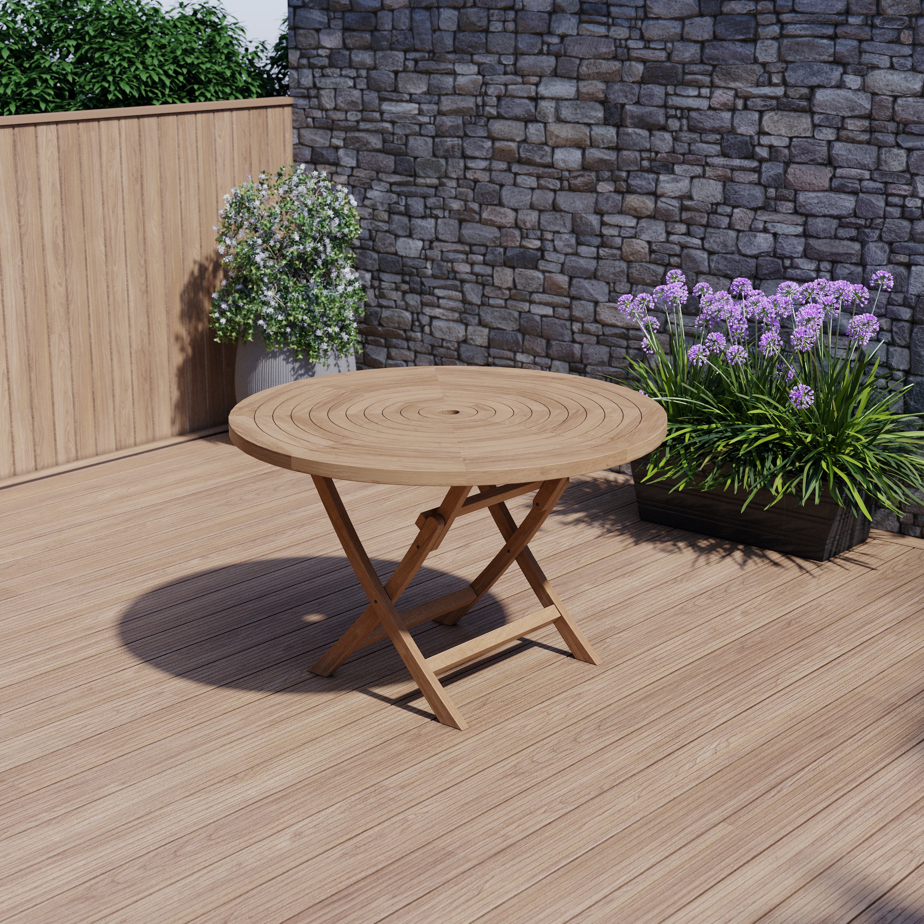 Teak Set 120cm Round Folding Spiral Table with 4 San Francisco Chairs. - Image 5