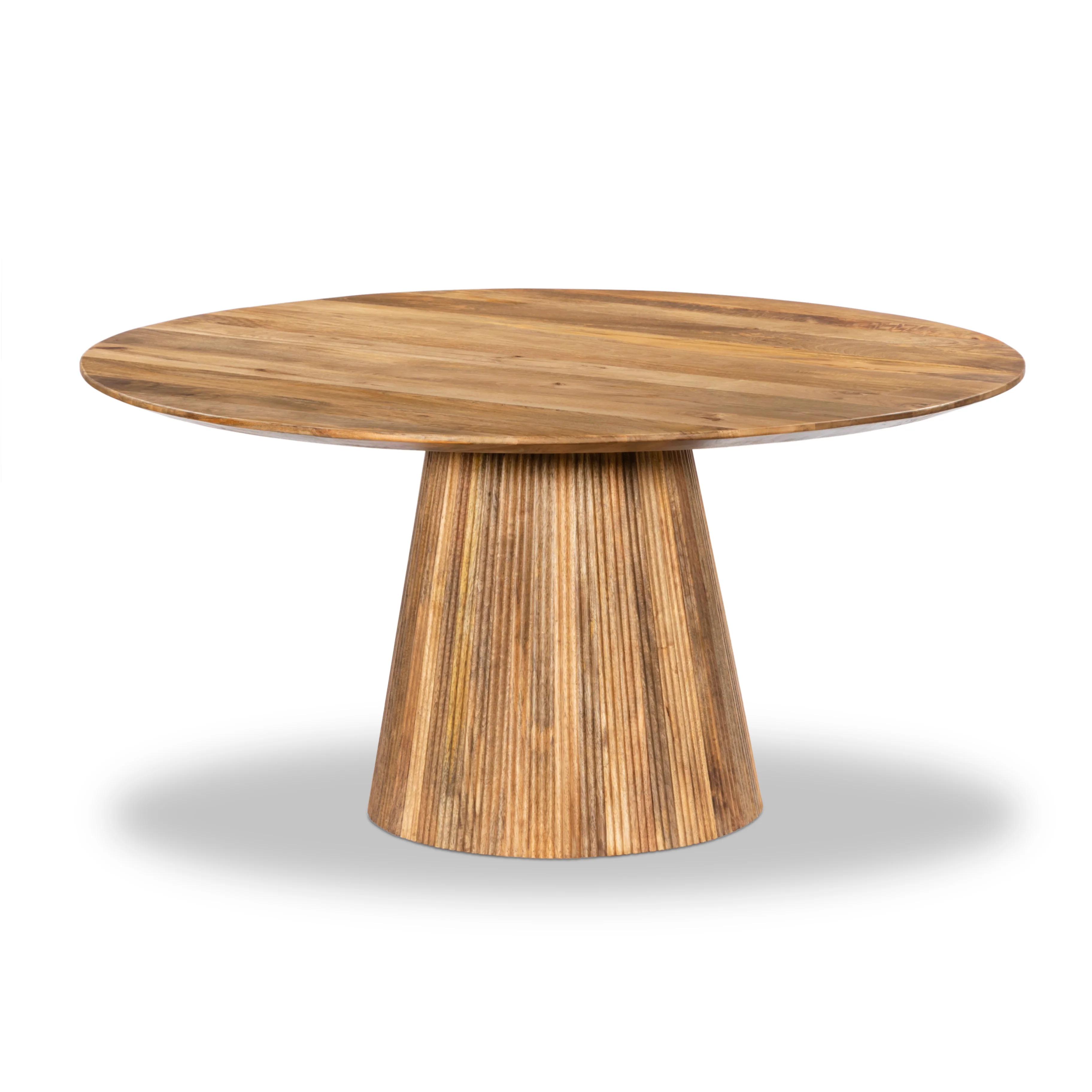 Solid Wood 150cm Round Dining Table, Fluted Base, Natural Finish - Image 3