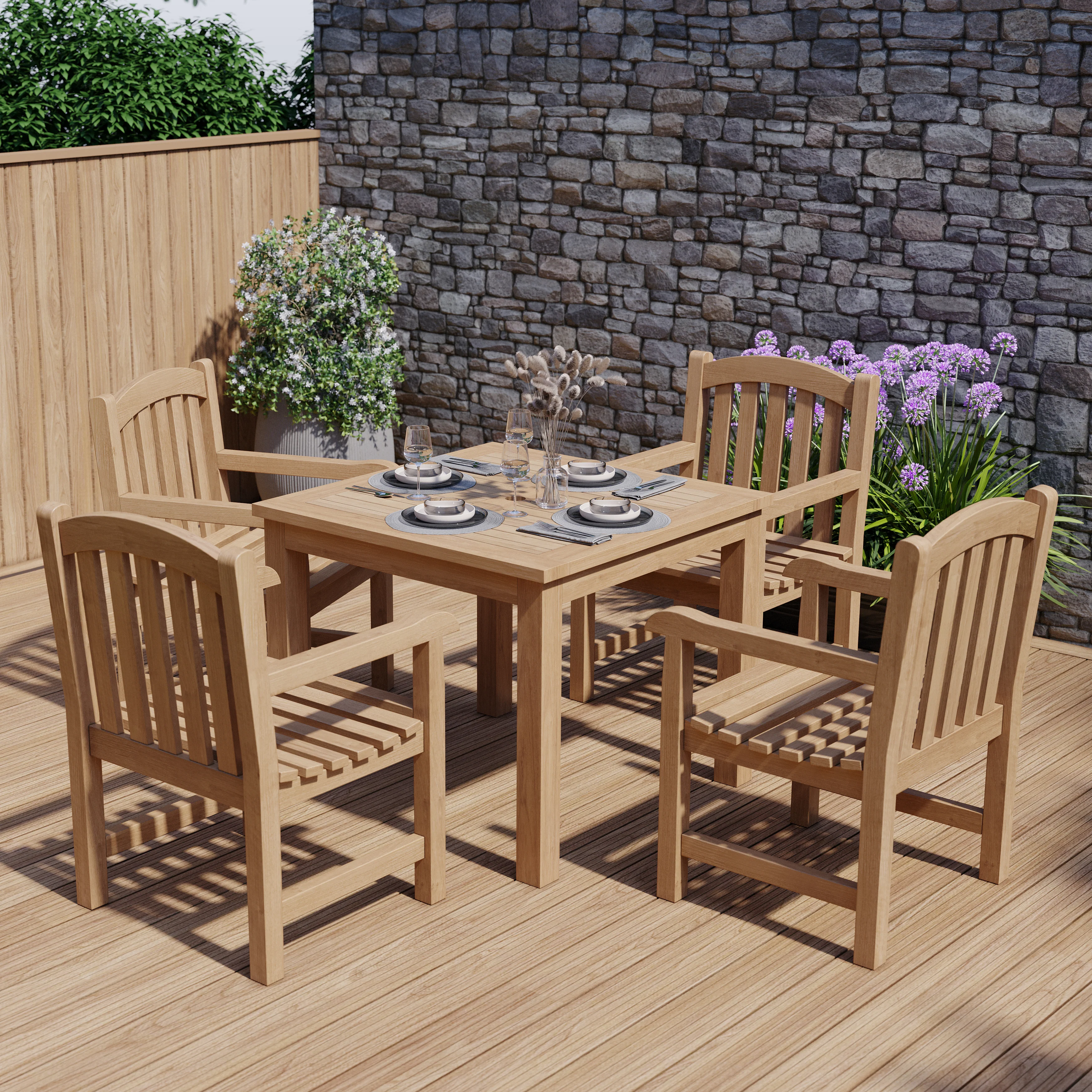 Teak Set 90cm Square Table with 4 Warwick Chairs (Cushions Included) - Image 3
