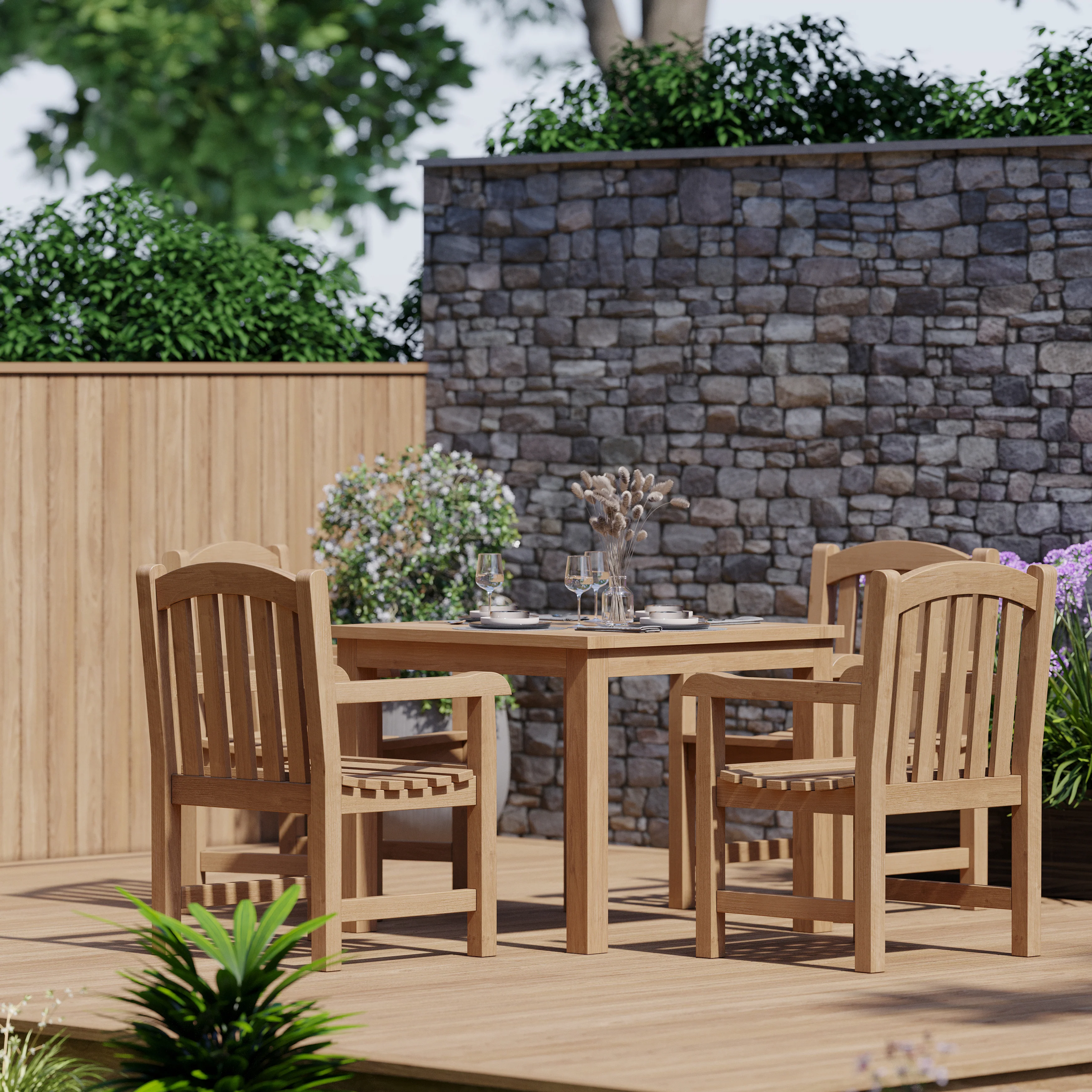 Teak Set 90cm Square Table with 4 Warwick Chairs (Cushions Included) - Image 4