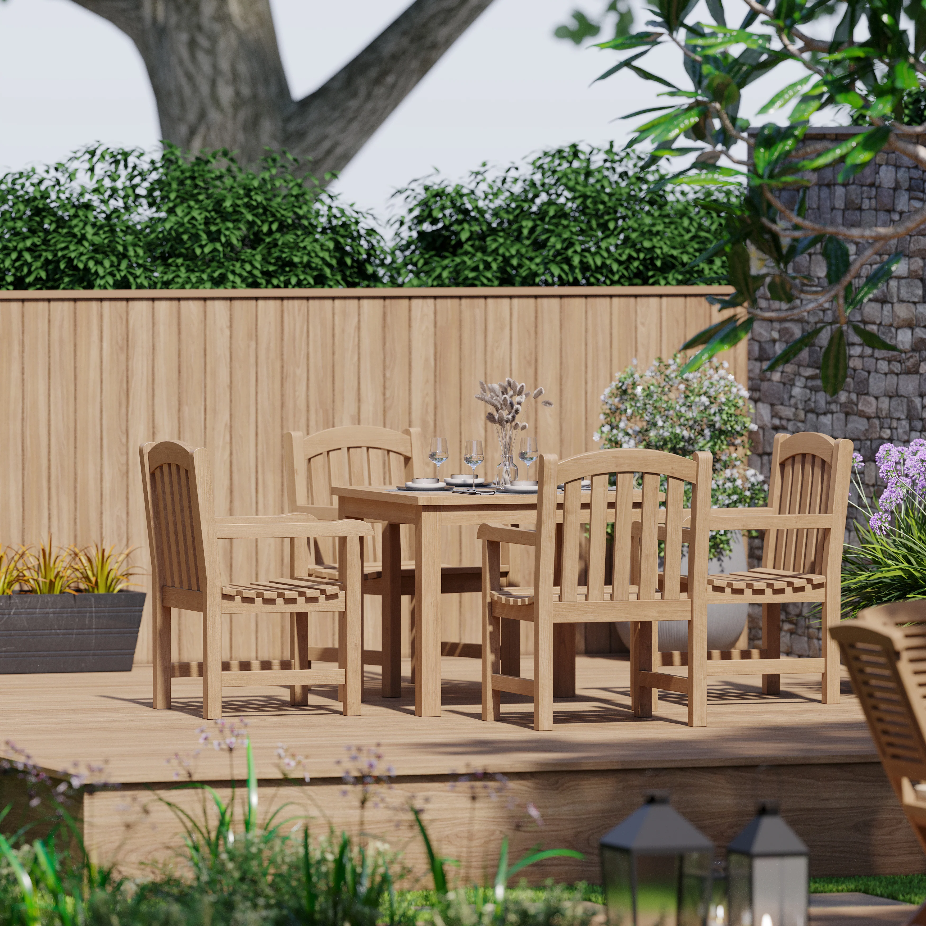 Teak Set 90cm Square Table with 4 Warwick Chairs (Cushions Included) - Image 5