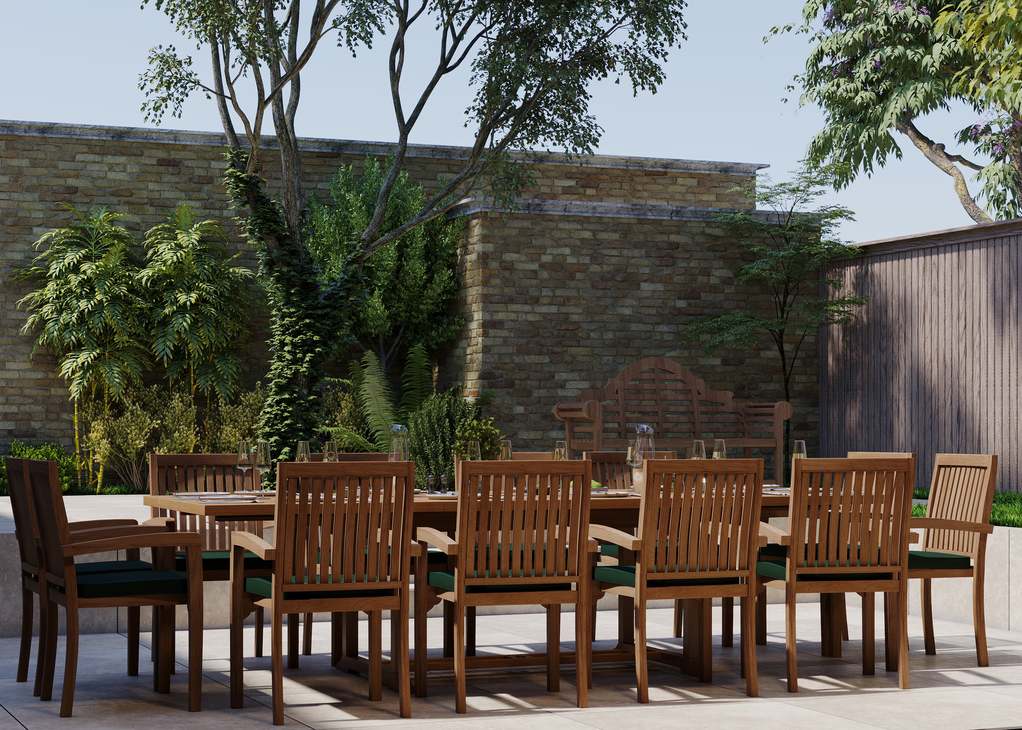 Giant Teak Set 200cm to 300cm Rectangle Extending Table with 12 Henley Stacking Chairs - Image 3