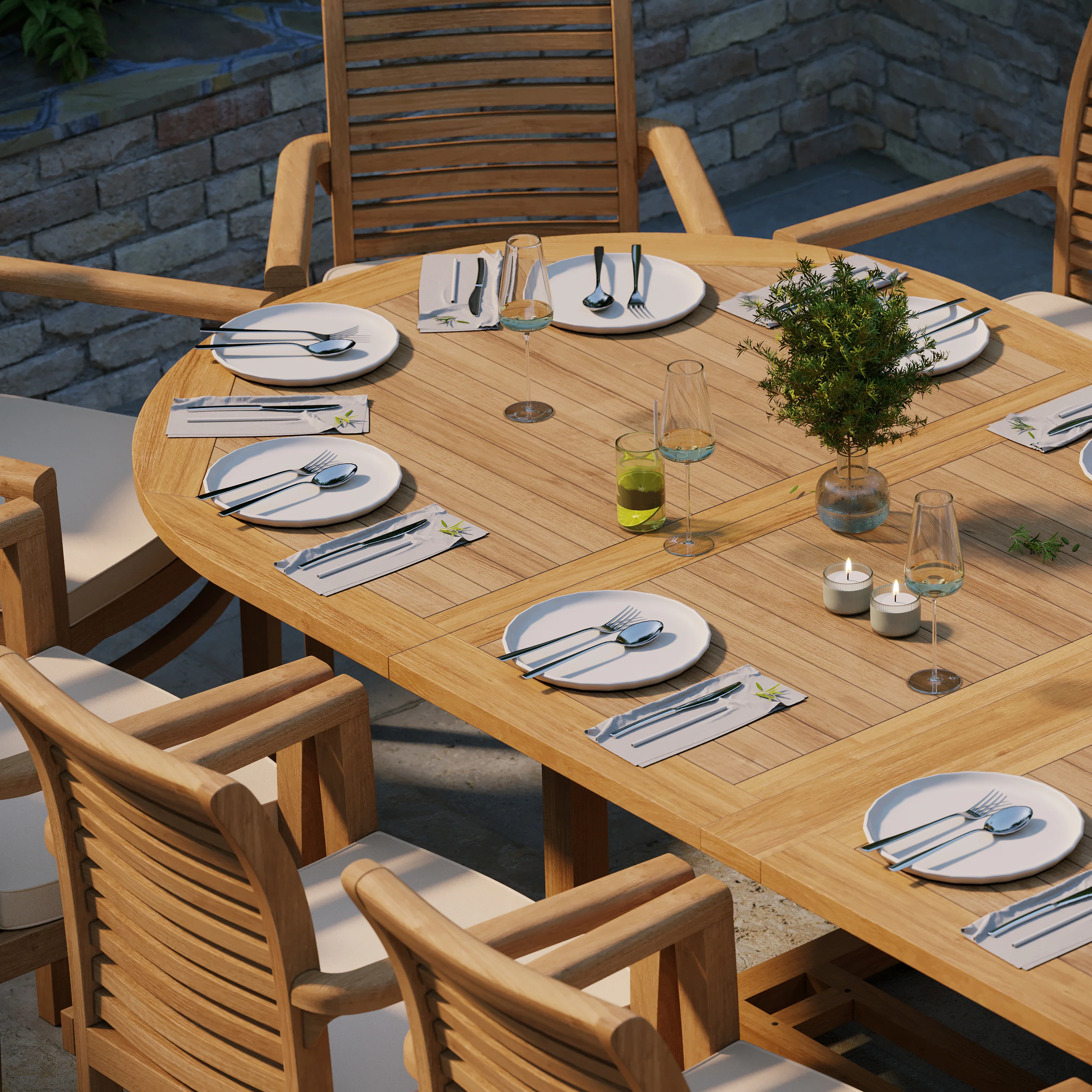 Giant Teak Oval Set 2-3m Extending Table with 12 Oxford Stacking Chairs - Image 4