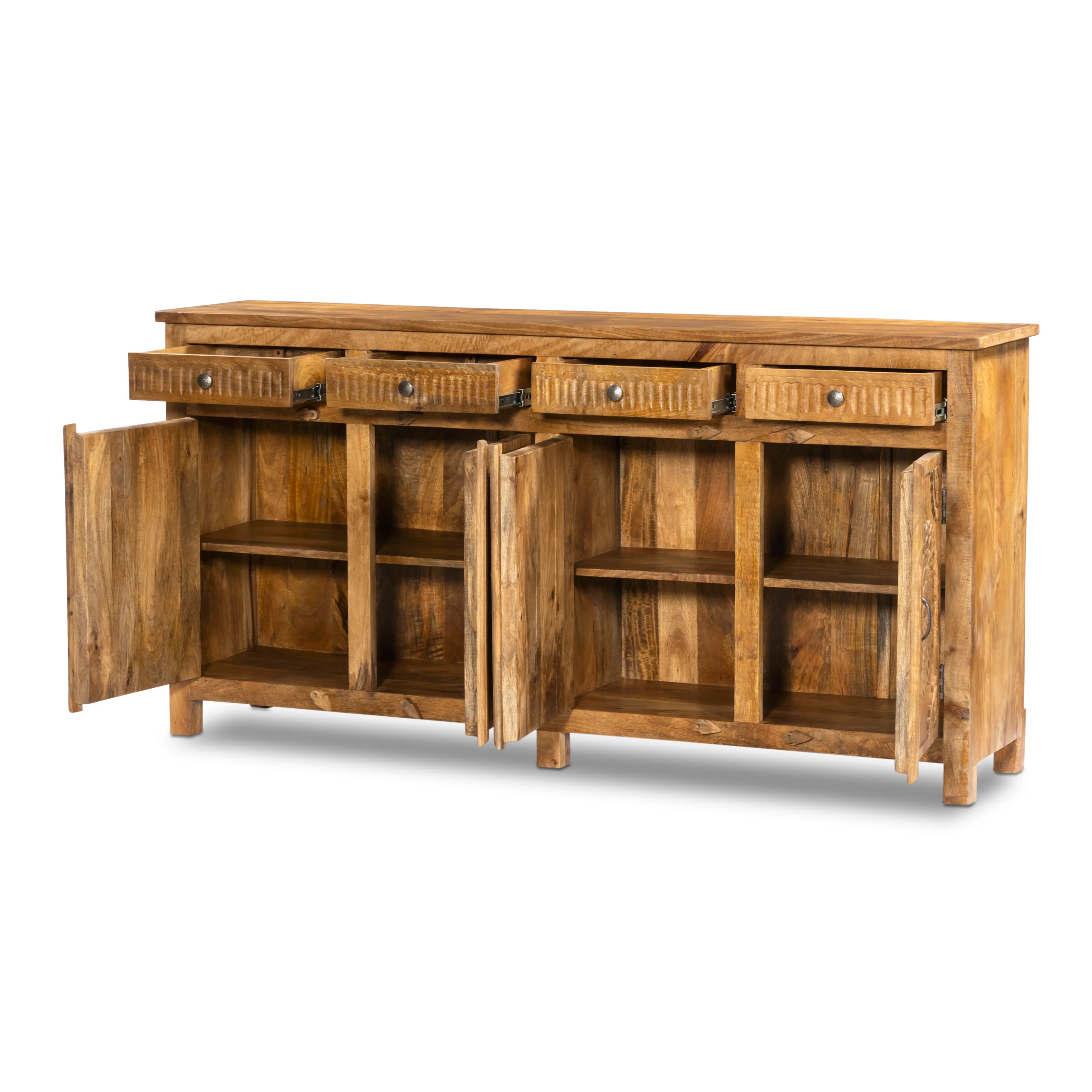 Handcrafted Natural Sideboard, Floral Carving, Medium Brown 150cm + 180cm - Image 7