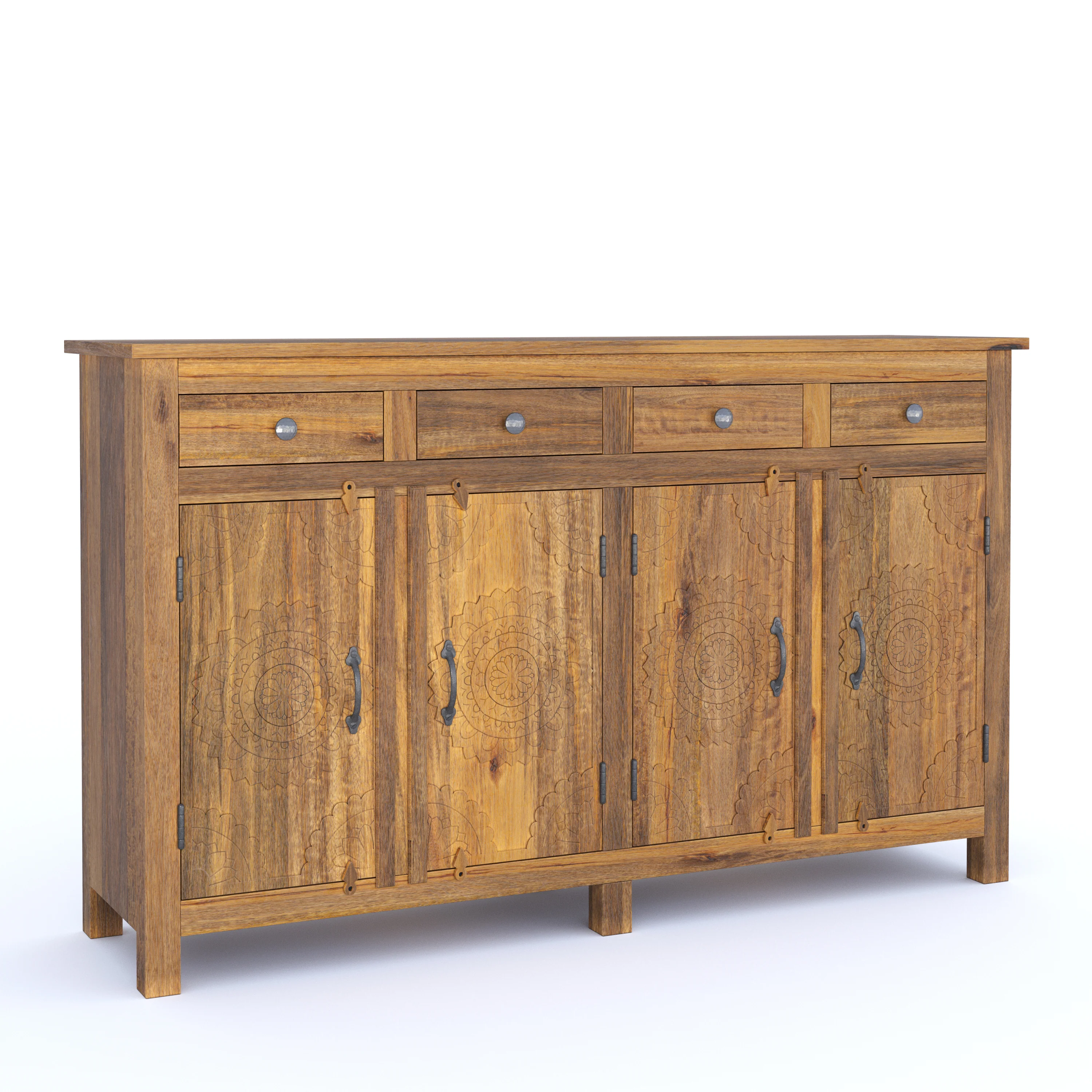 Handcrafted Natural Sideboard, Floral Carving, Medium Brown 150cm + 180cm - Image 8