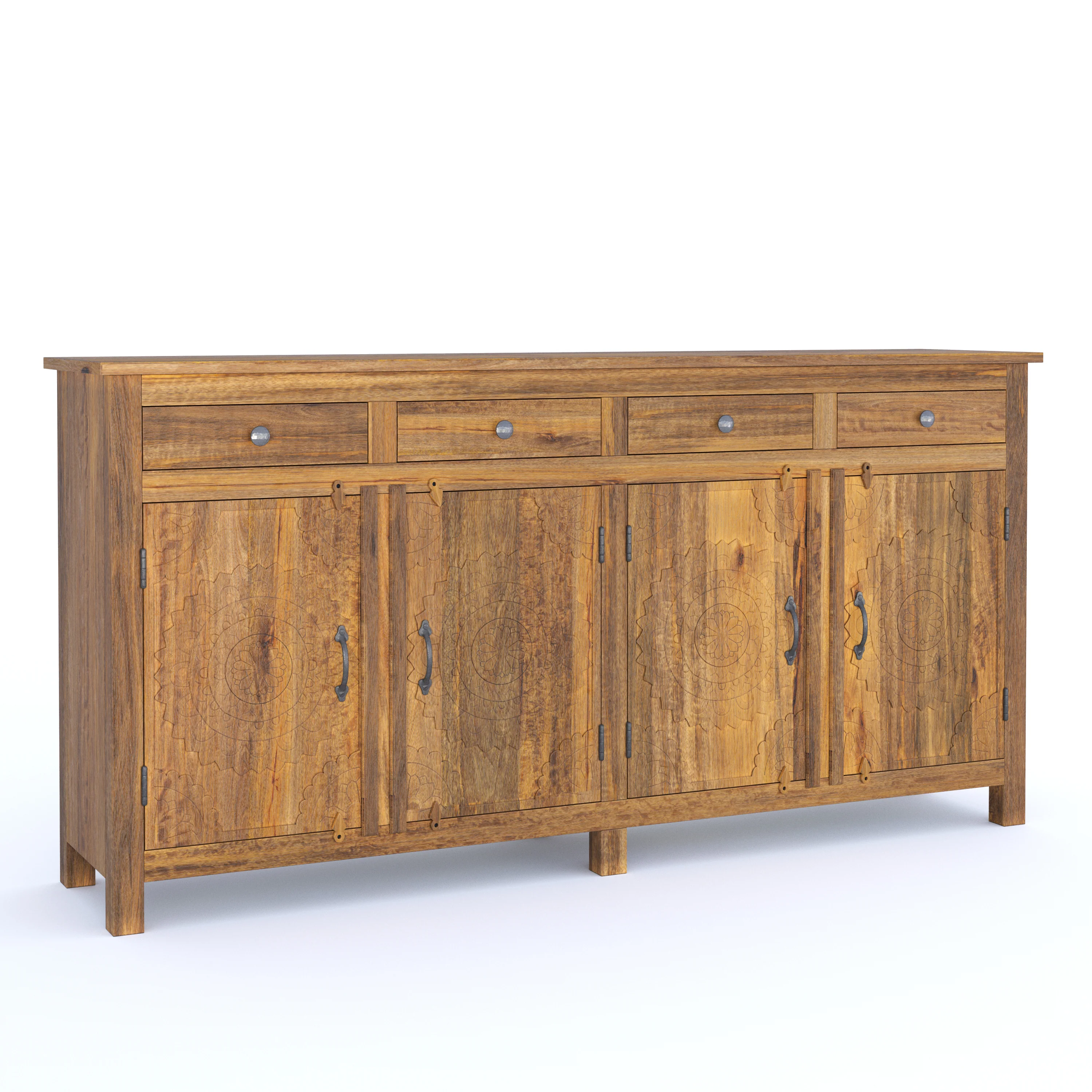 Handcrafted Natural Sideboard, Floral Carving, Medium Brown 150cm + 180cm - Image 9
