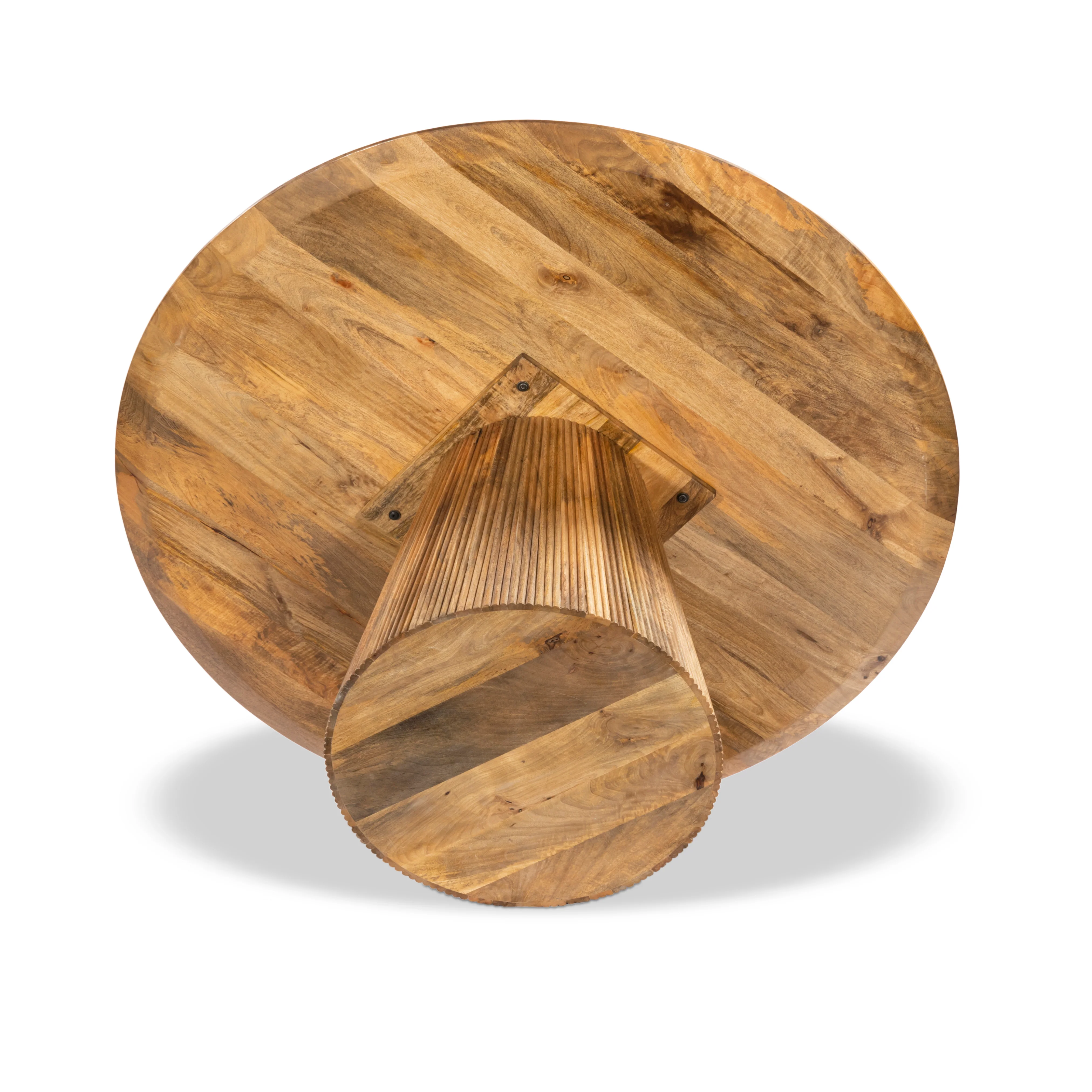 Solid Wood 150cm Round Dining Table, Fluted Base, Natural Finish - Image 5