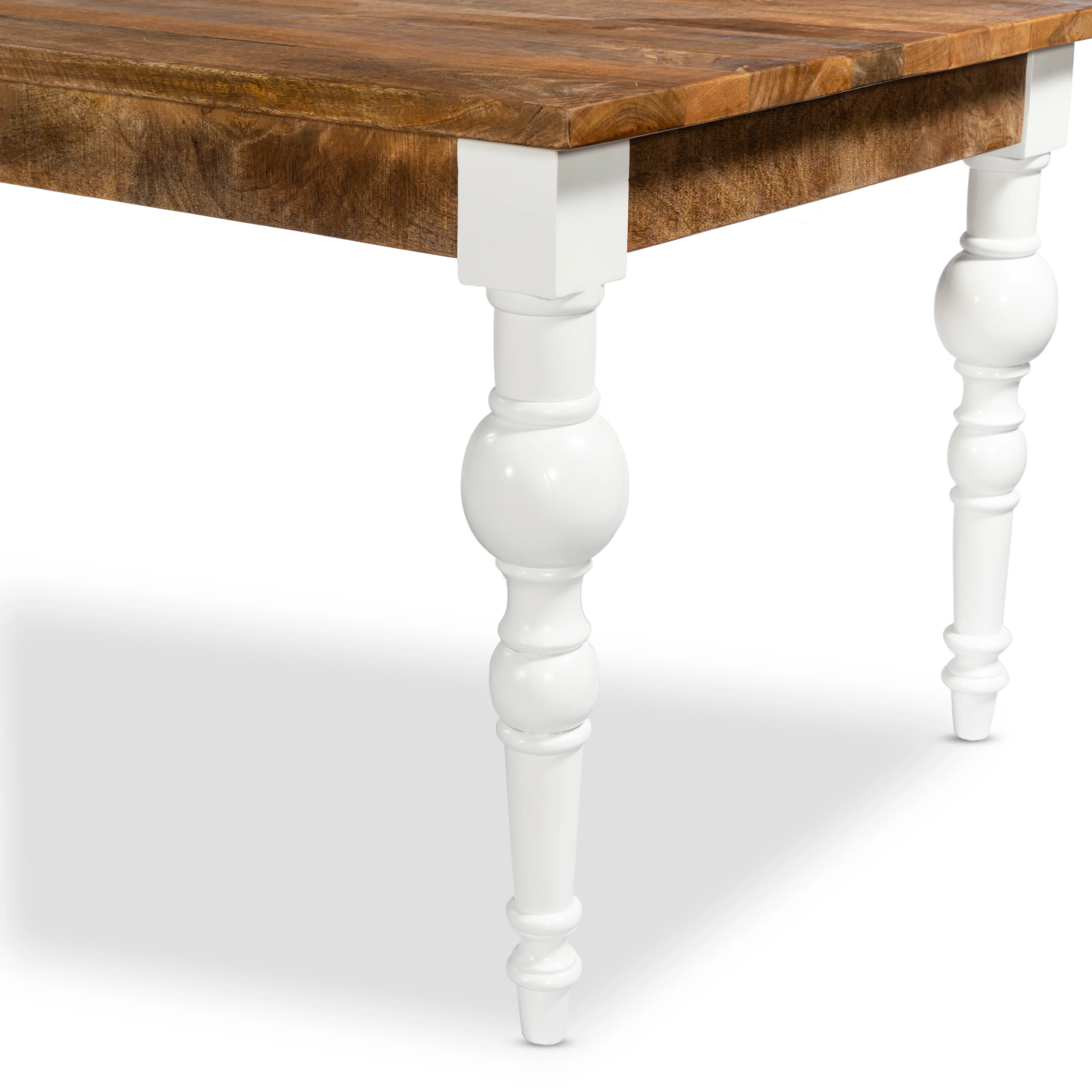 Solid Wood Rectangle Dining Table, Light brown, Ornate White Legs 180cm - Image 5