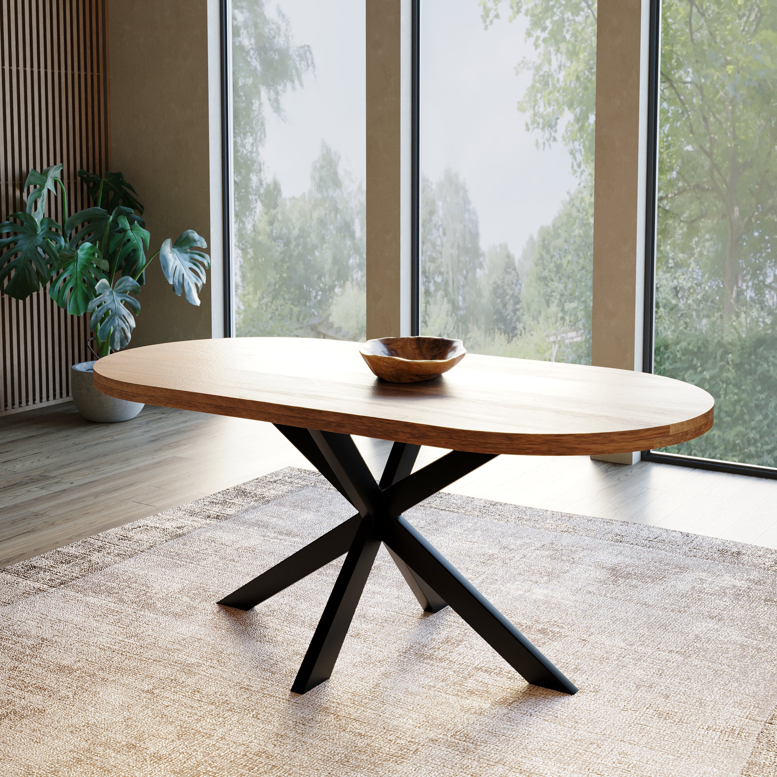 180cm Mango Wood Oval Dining Table, Black Metal Legs - Image 3