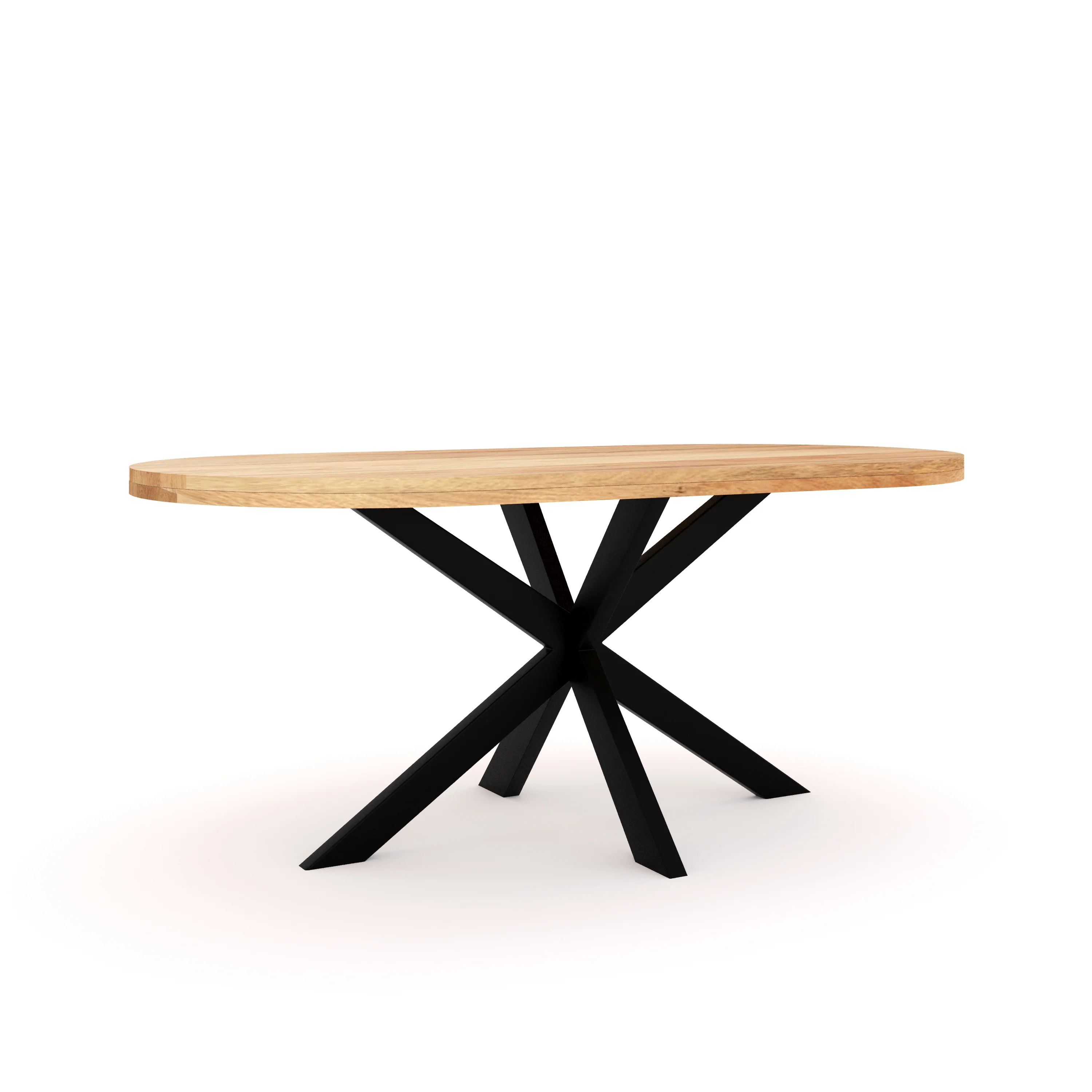 180cm Mango Wood Oval Dining Table, Black Metal Legs - Image 4