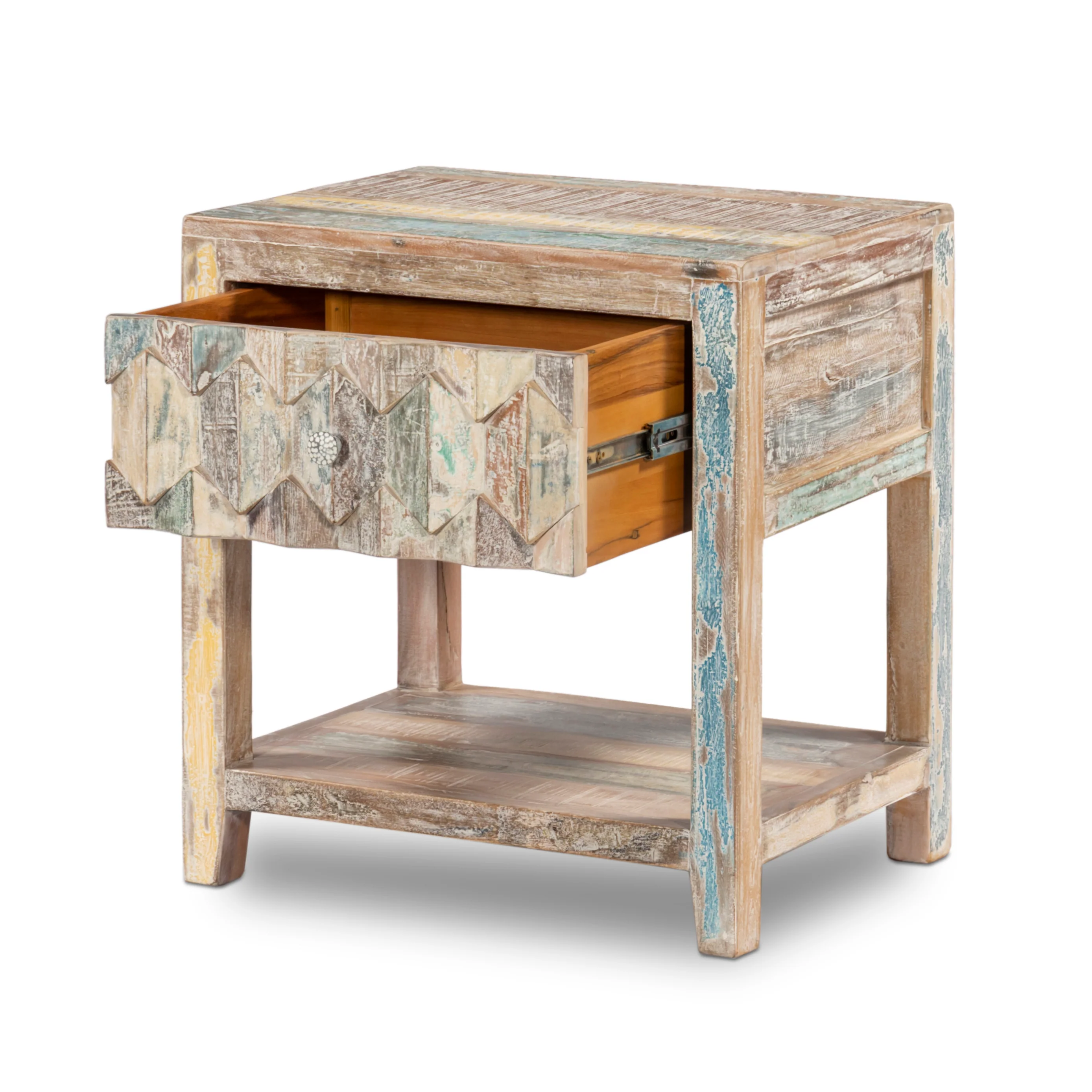 Luxus Reclaimed Teak Bedside Drawer, Mountain Pattern - Image 4
