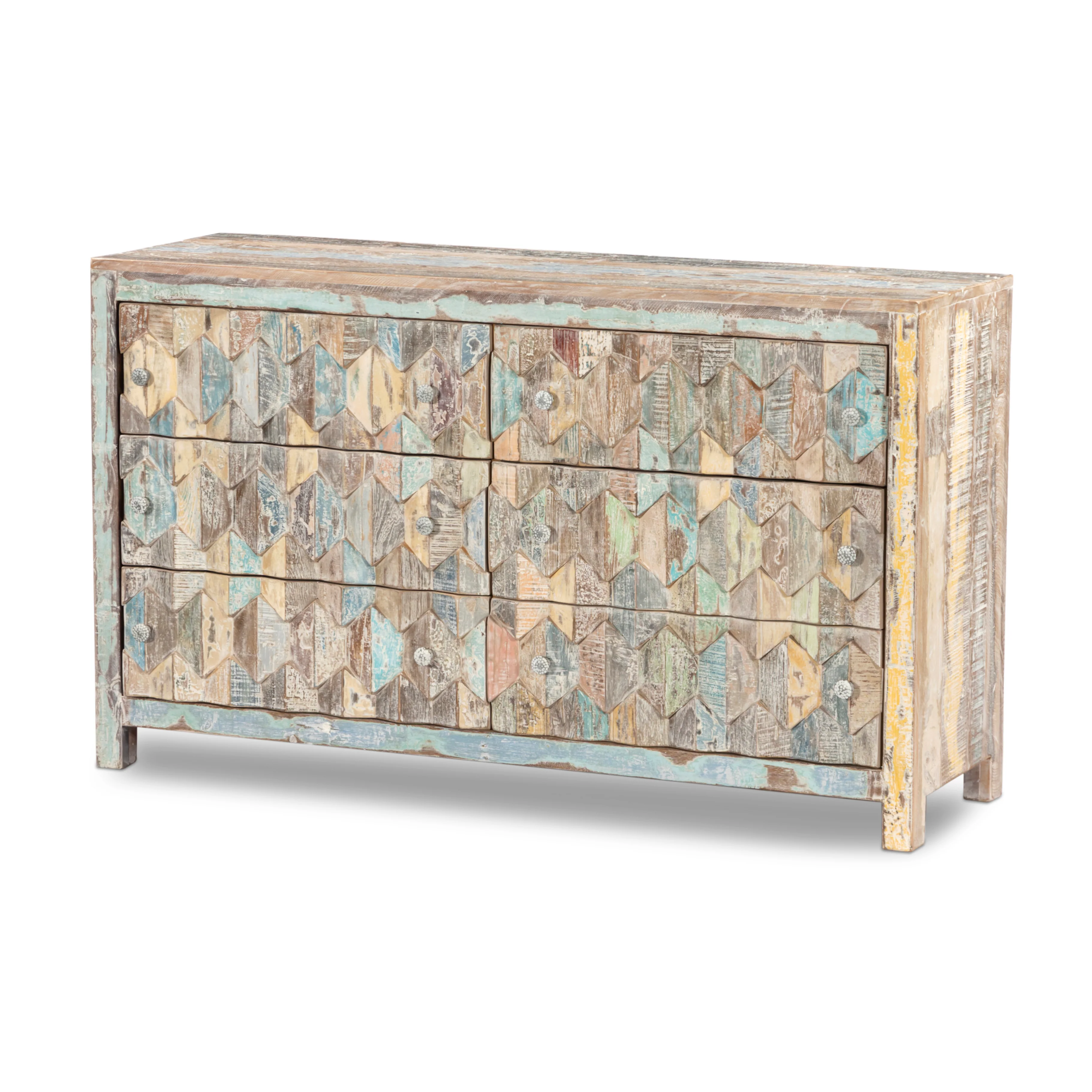 Luxus Reclaimed Teak Chest, Mountain Pattern - Image 3