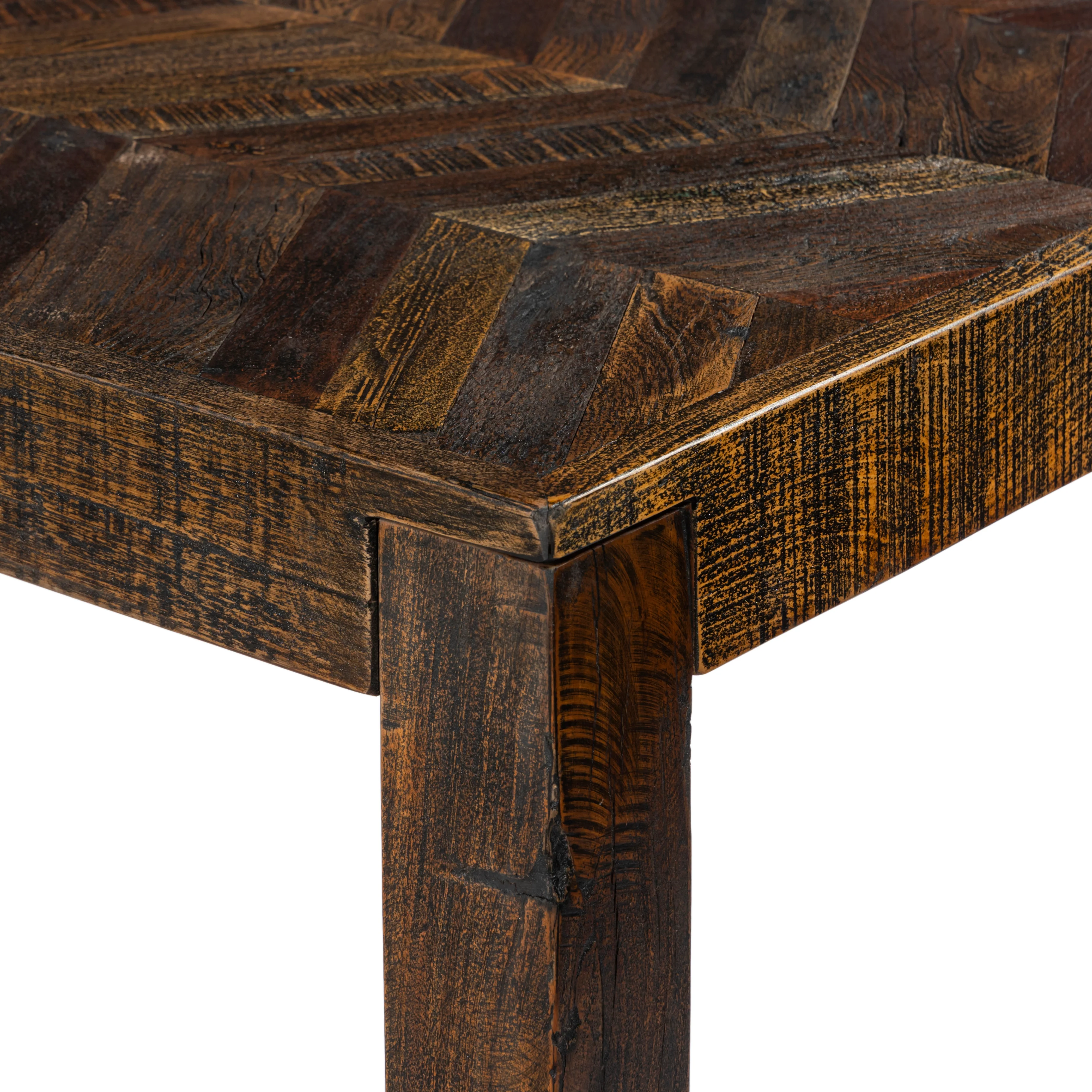 Reclaimed Teak Dining Table, Parquet Top - Image 4