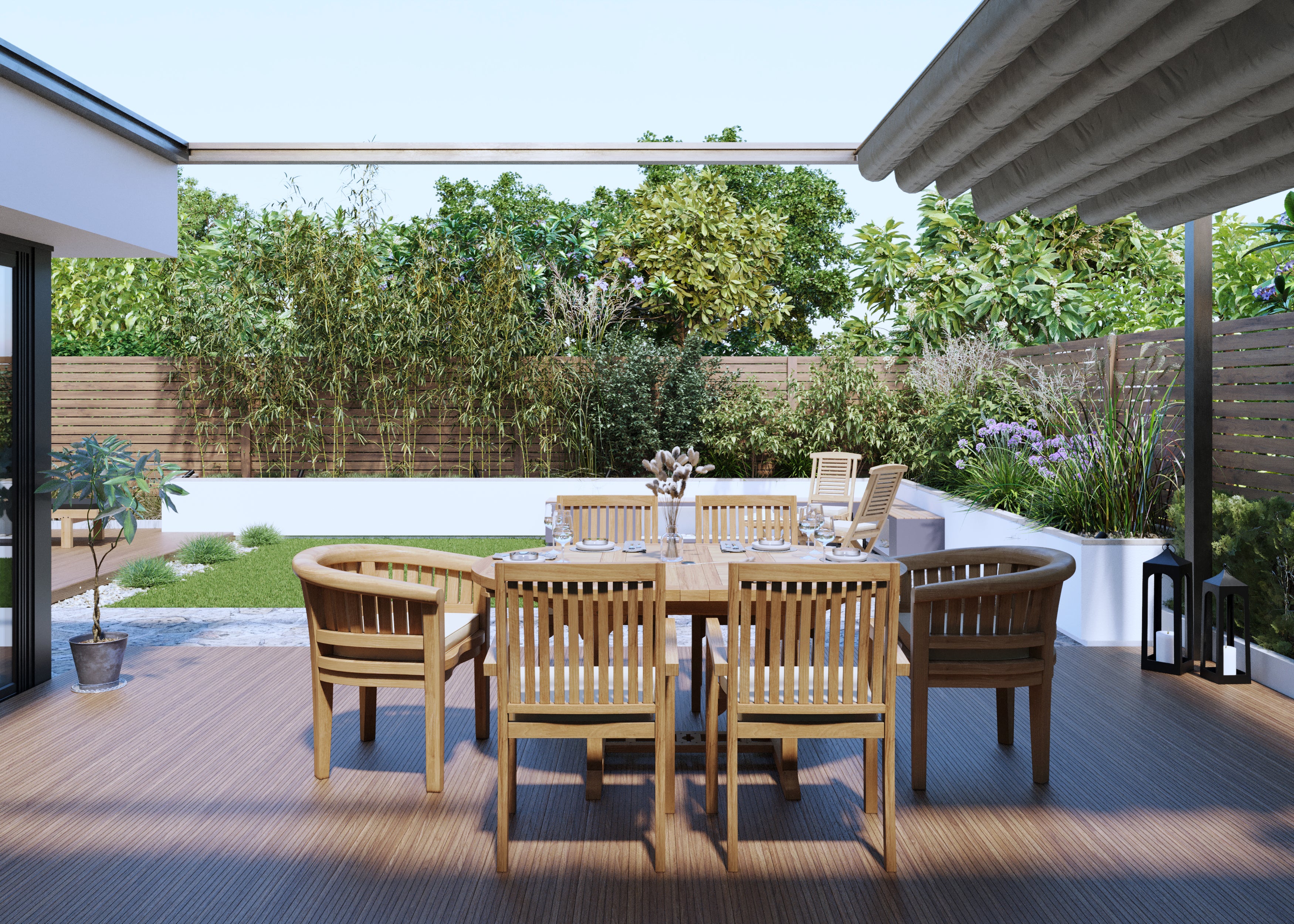 Teak 4cm Top Round To Oval 120-170cm Extending Table (4 Henley Stacking Chairs 2 San Francisco Chairs) Cushions included. - Image 3