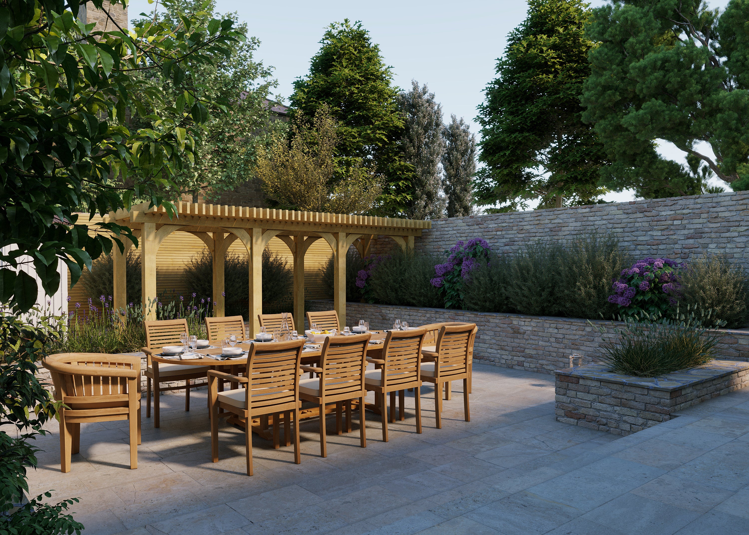 Teak 200cm to 300cm Oval Extending Table with 8 Oxford Stacking Chairs & 2 San Francisco Chairs - Image 3