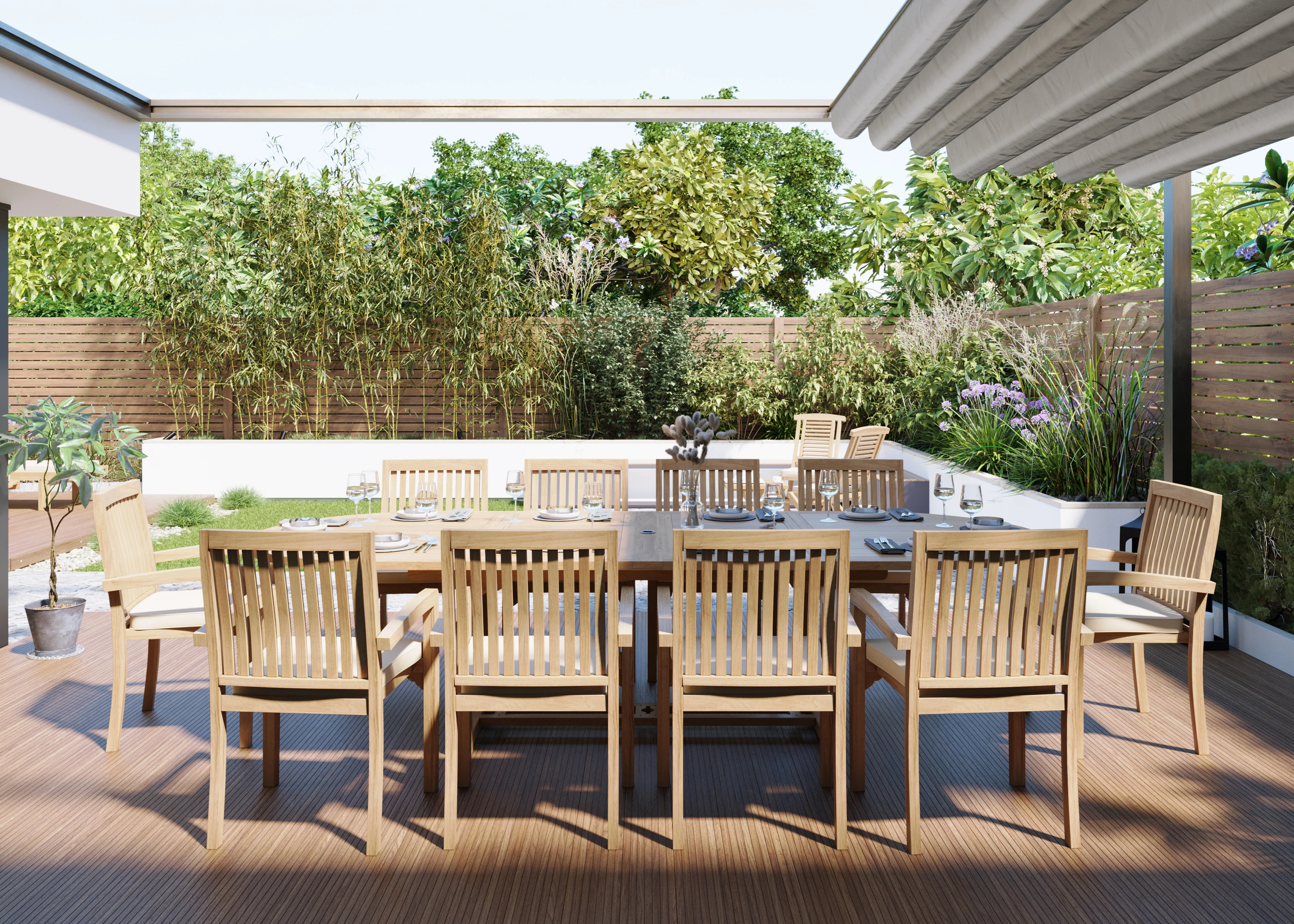 Teak 2m-3m Oval Extending Table with 10 Henley Stacking Chairs - Image 4