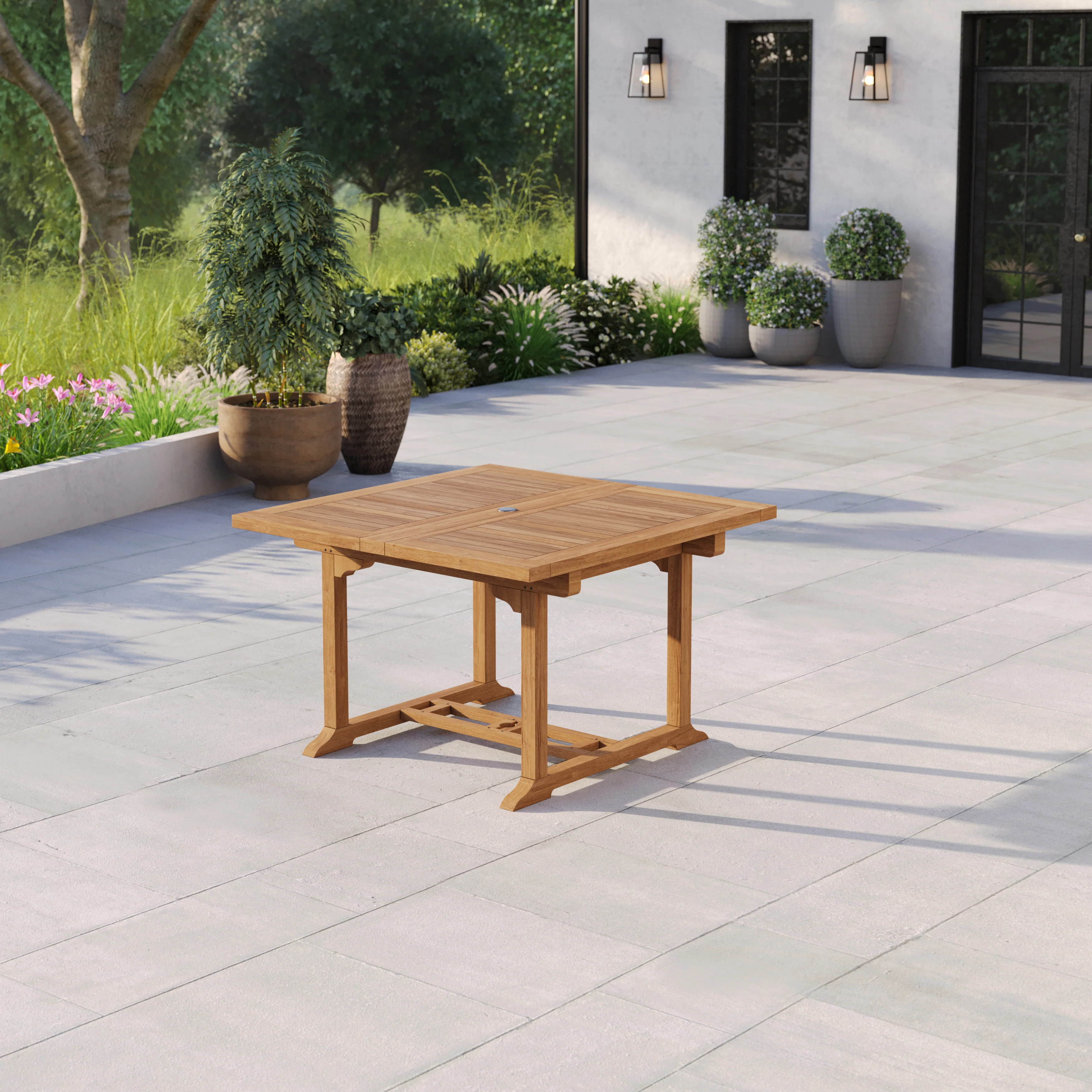 Teak Garden Furniture 120cm-170cm 4cm Top Square to Rectangle Extending Table - Image 3