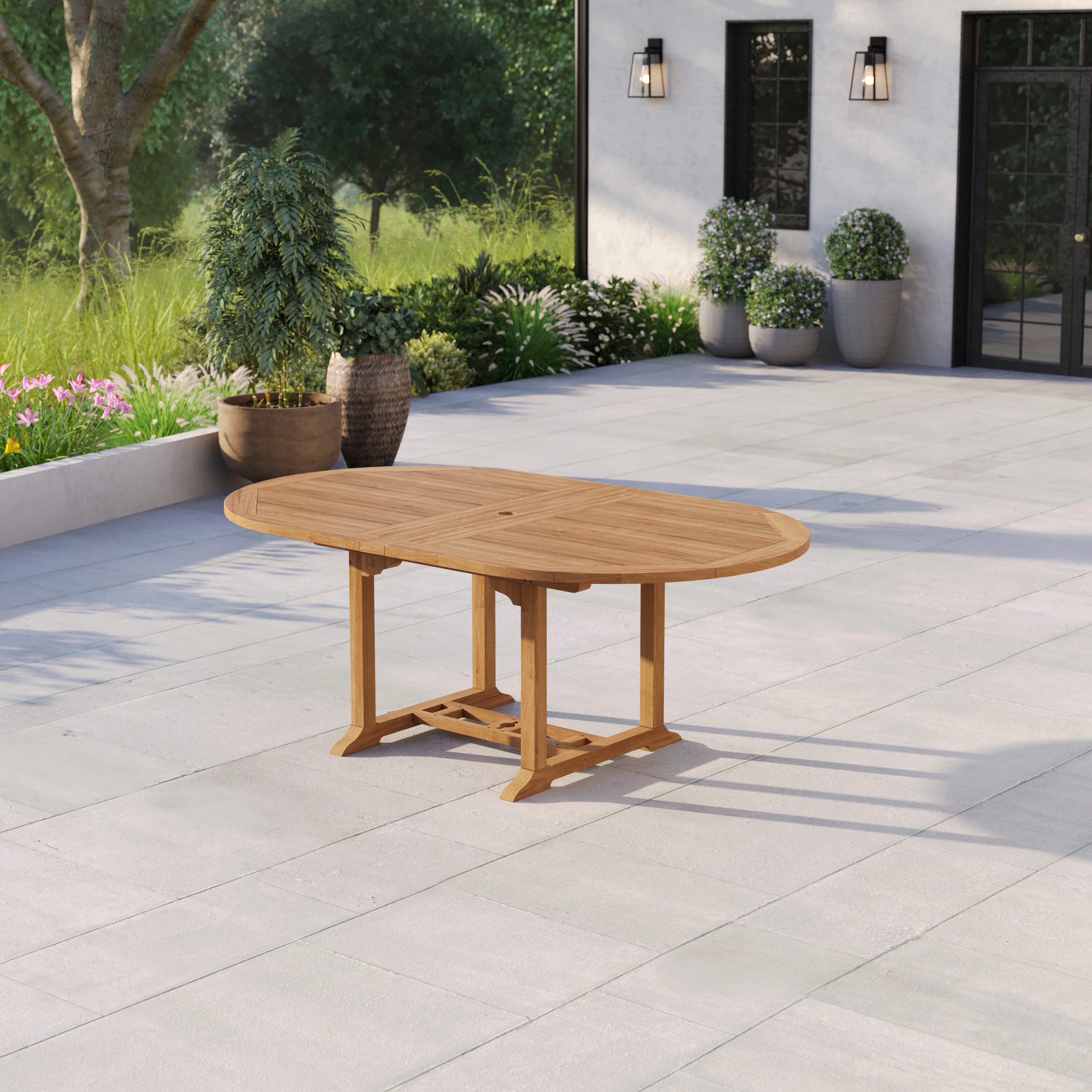 Teak Garden Furniture 2-3m Oval Extending Table, 4cm Top. - Image 3