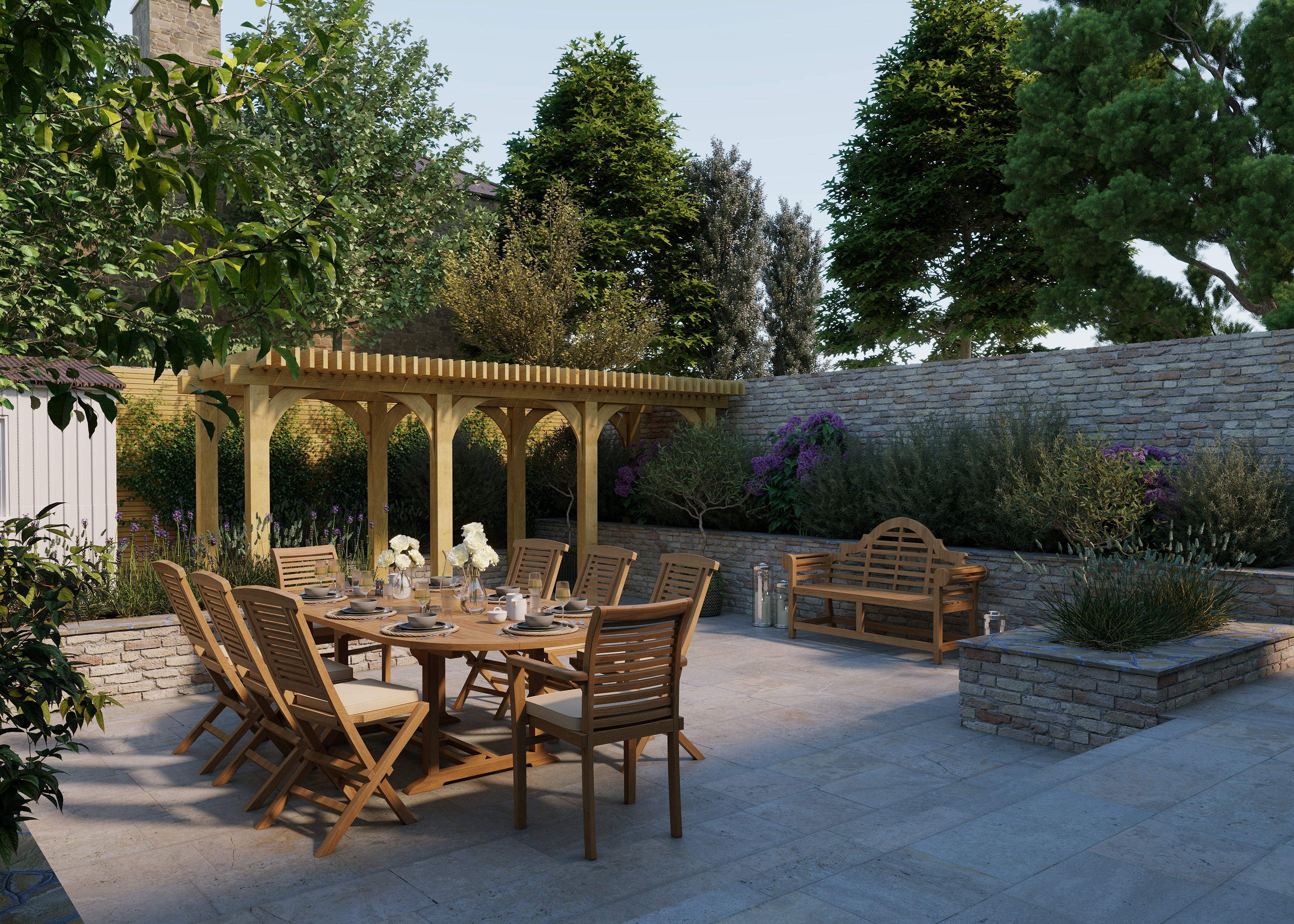 Teak 180cm to 240cm Oval Extending Table with 6 Hampton Chairs & 2 Oxford Stacking Chairs - Image 5