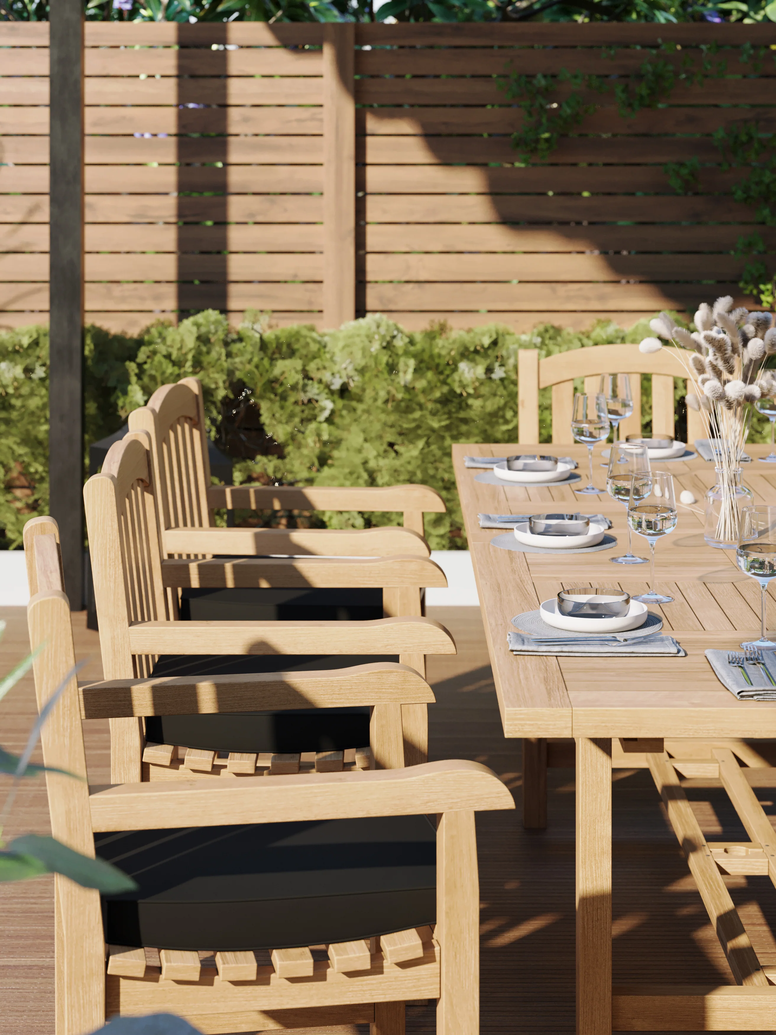 Teak 180-240cm Rectangle Extending Table 4cm Top (with 8 Warwick Chairs) Cushions included. - Image 4