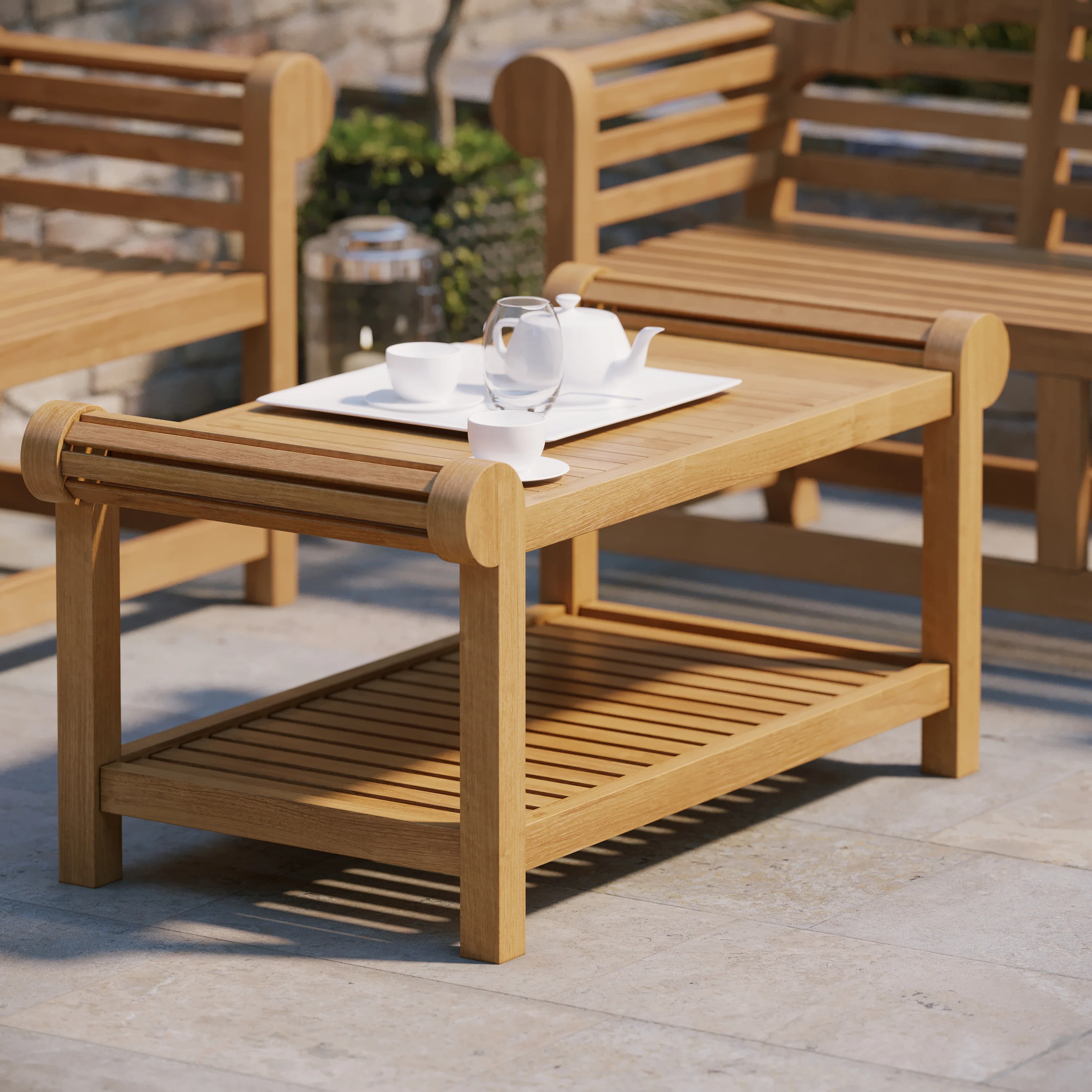 Teak Lutyens Coffee Set ( 1 x Bench, 1 x Coffee Table) - Image 3