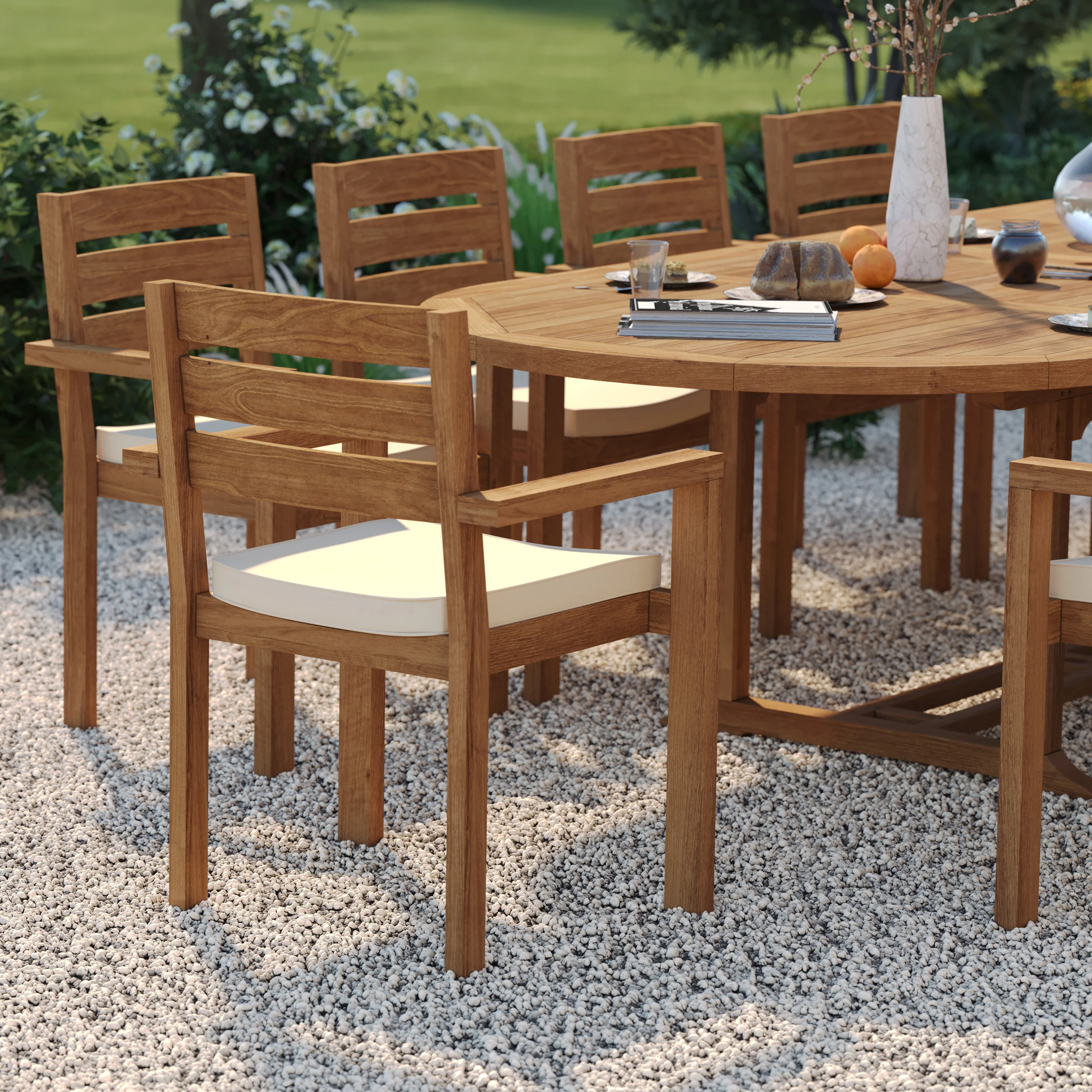 Teak Oval 2m to 3m Extending Table with 10 Marlow Stacking Chairs – Premium Teak Garden Furniture Set - Image 5
