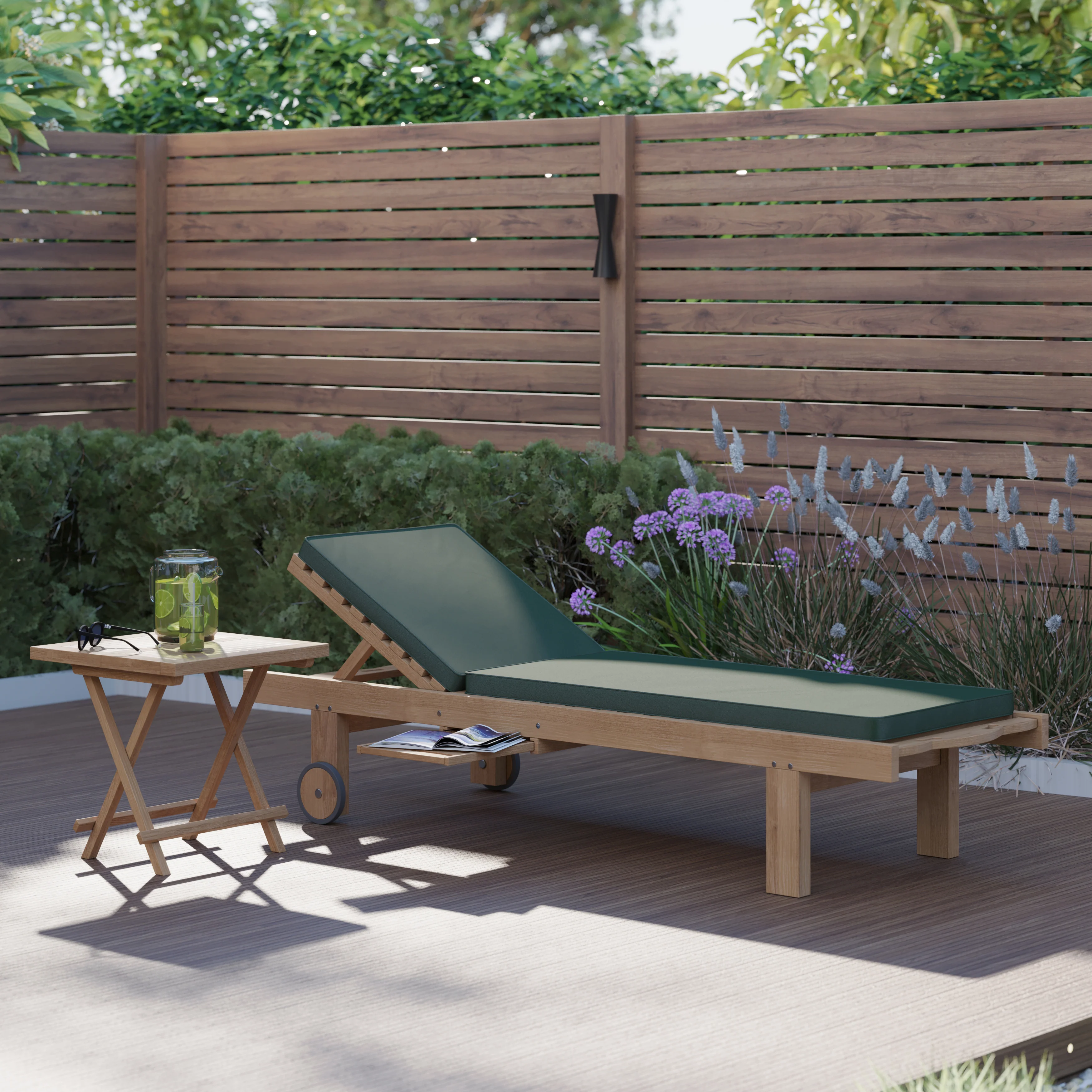 Teak Reclining Sun Lounger (Leg Lift) with Free Cushions (Price for 1) - Image 3