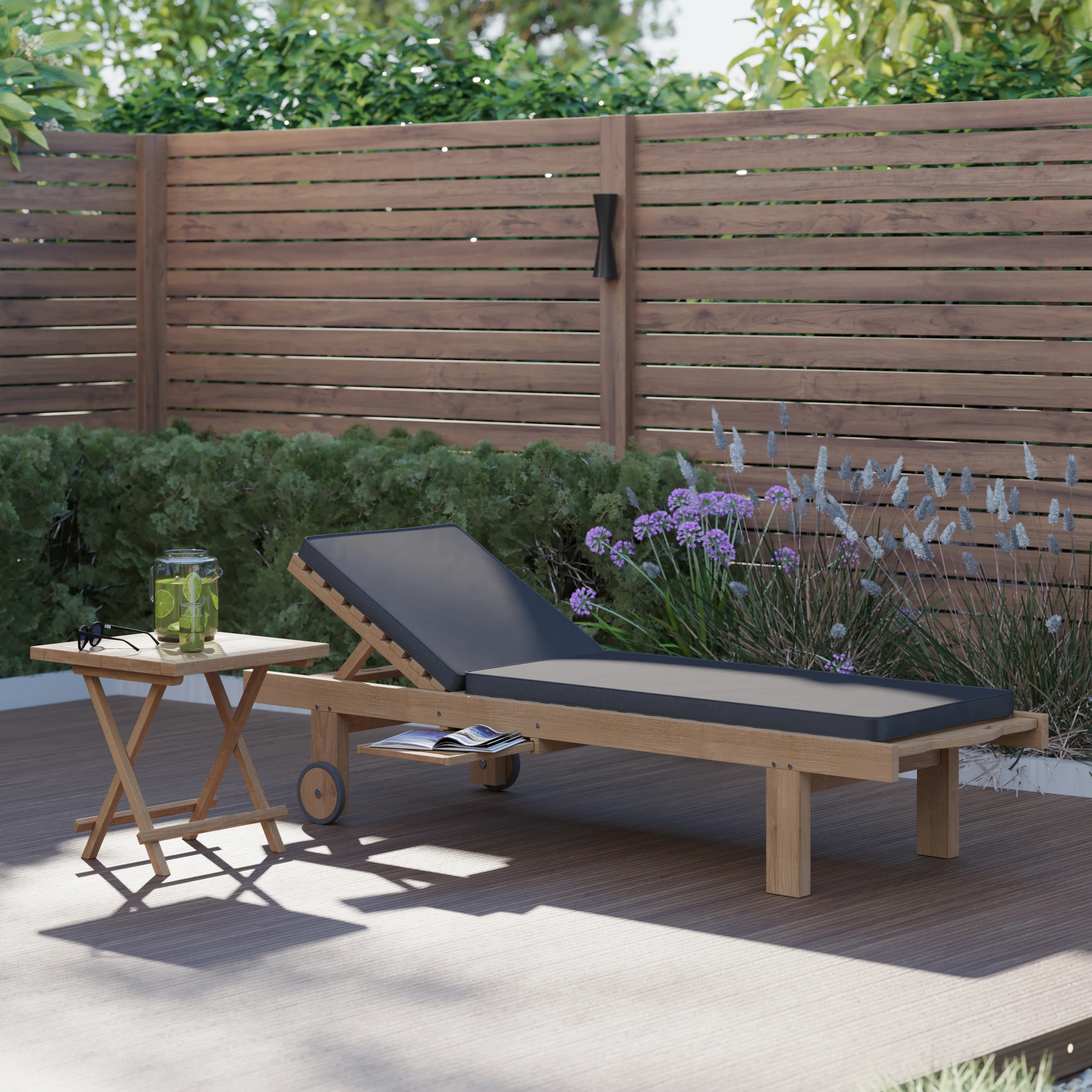 Teak Reclining Sun Lounger (Leg Lift) with Free Cushions (Price for 1) - Image 4