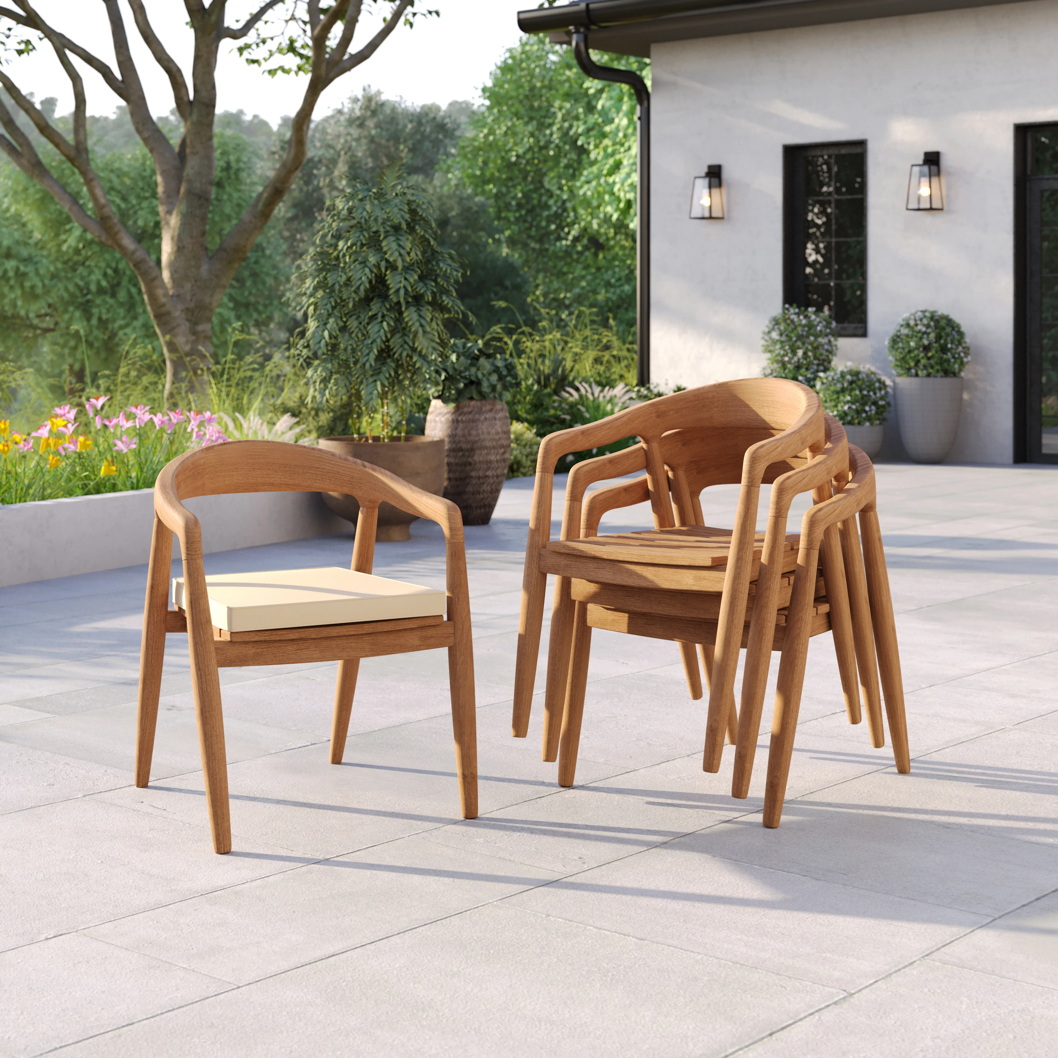 Teak Set 120cm Sunshine Folding Table 4cm Top with 4 Sydney Chairs – Teak Garden Dining Set, Free Cushions - Image 7