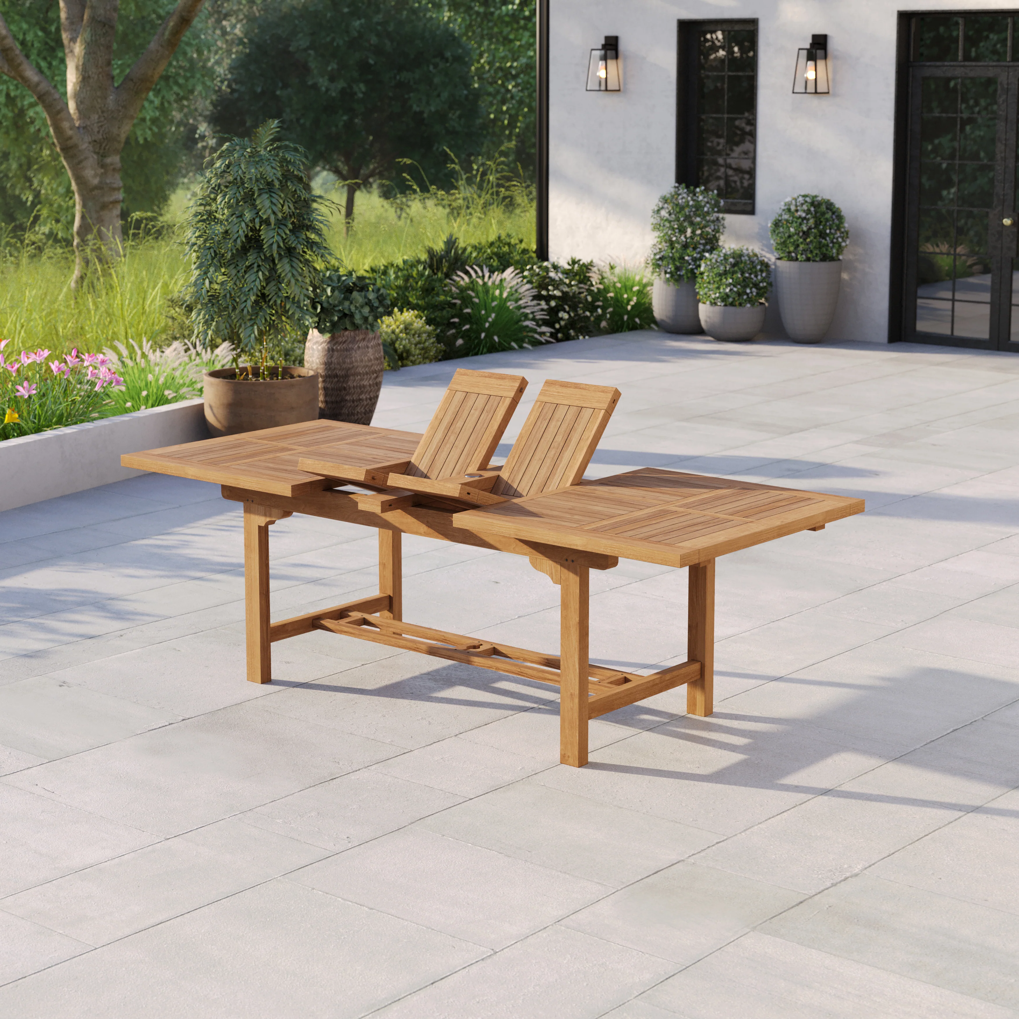 Teak 180-240cm Rectangle Extending Table 4cm Top (with 8 Warwick Chairs) Cushions included. - Image 6