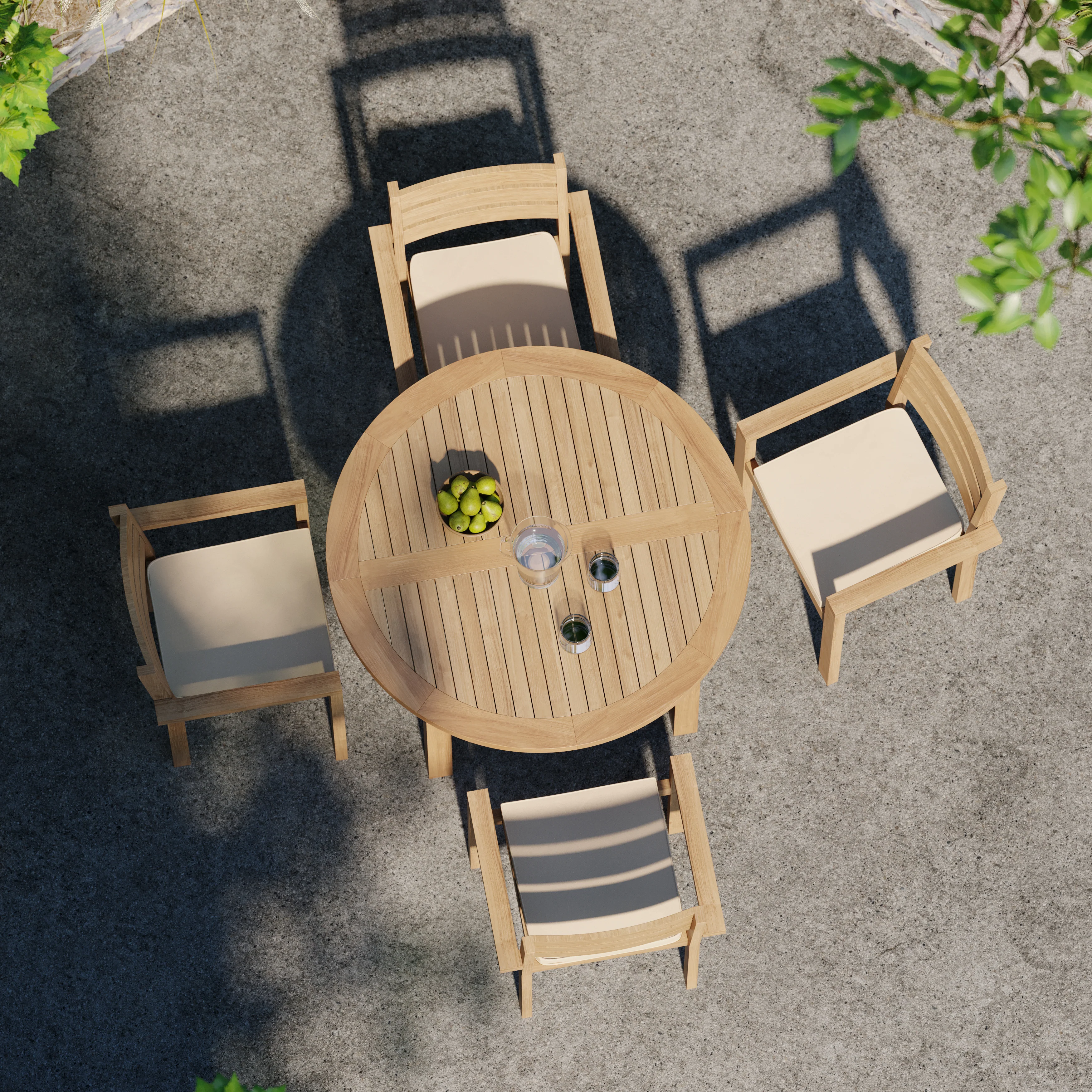 Teak Set 120cm Maximus Round Fixed Table with 4 Marlow Stacking Chairs - Image 3