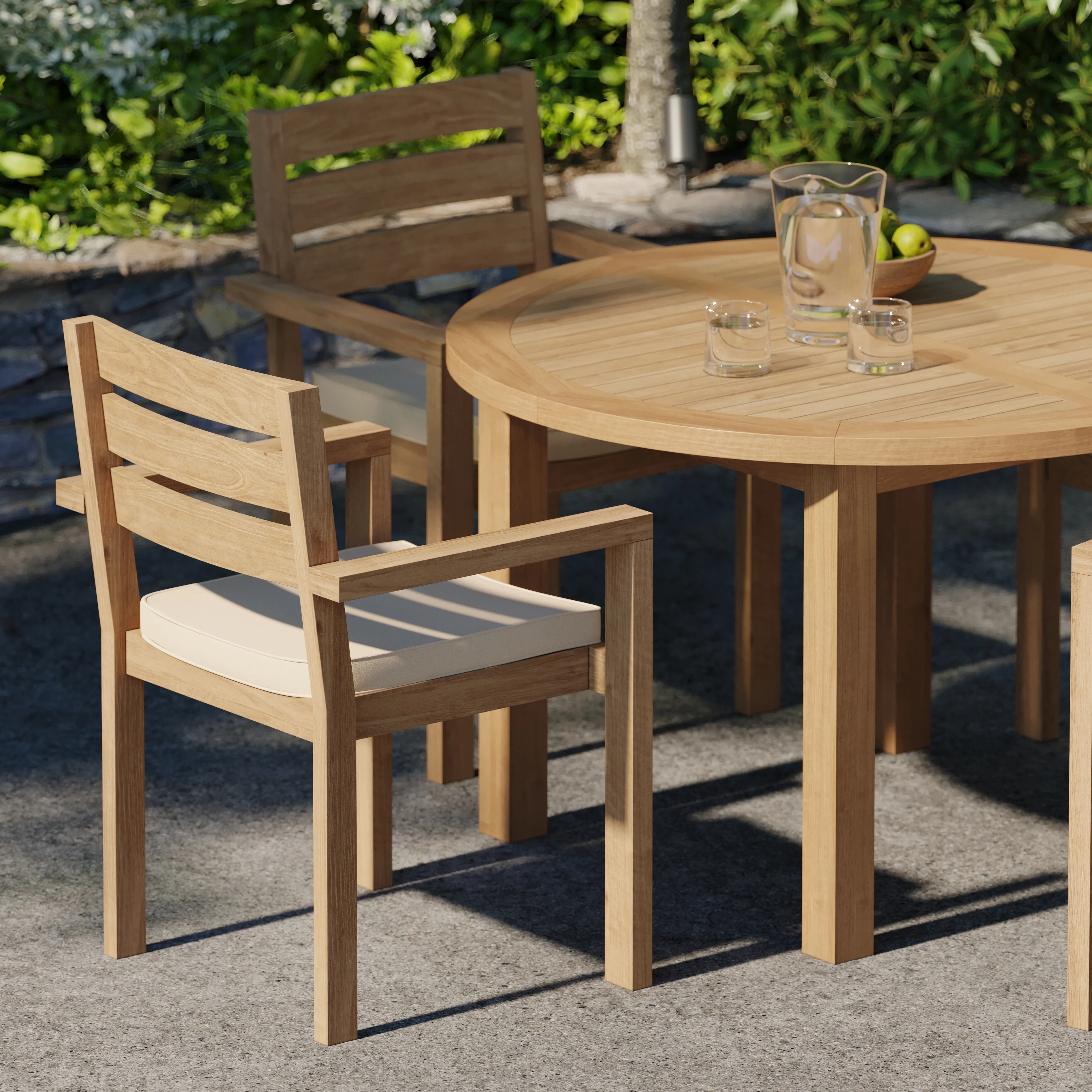 Teak Set 120cm Maximus Round Fixed Table with 4 Marlow Stacking Chairs - Image 5
