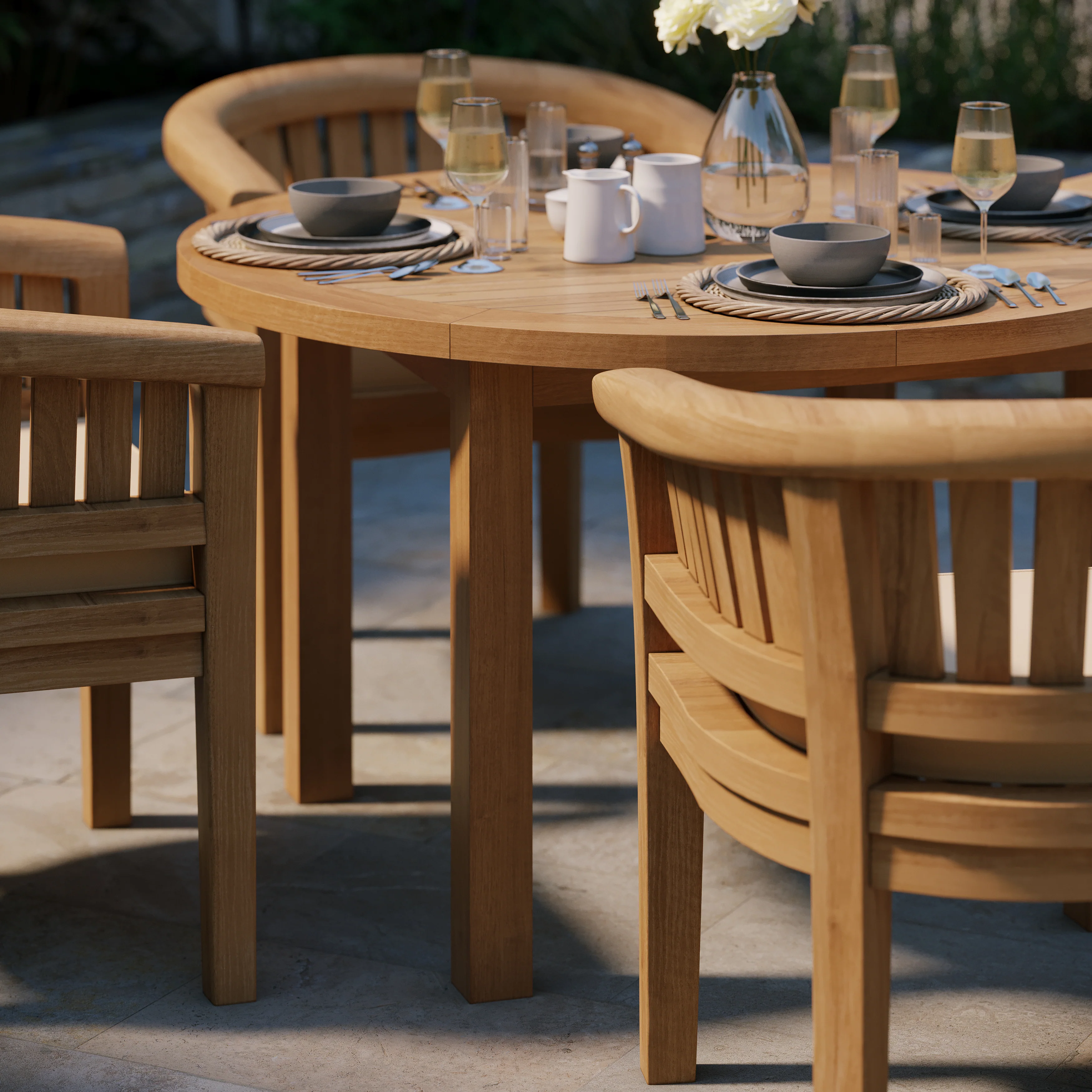 Teak Set 120cm Maximus Round Fixed Table with 4 San Francisco Chairs - Image 3