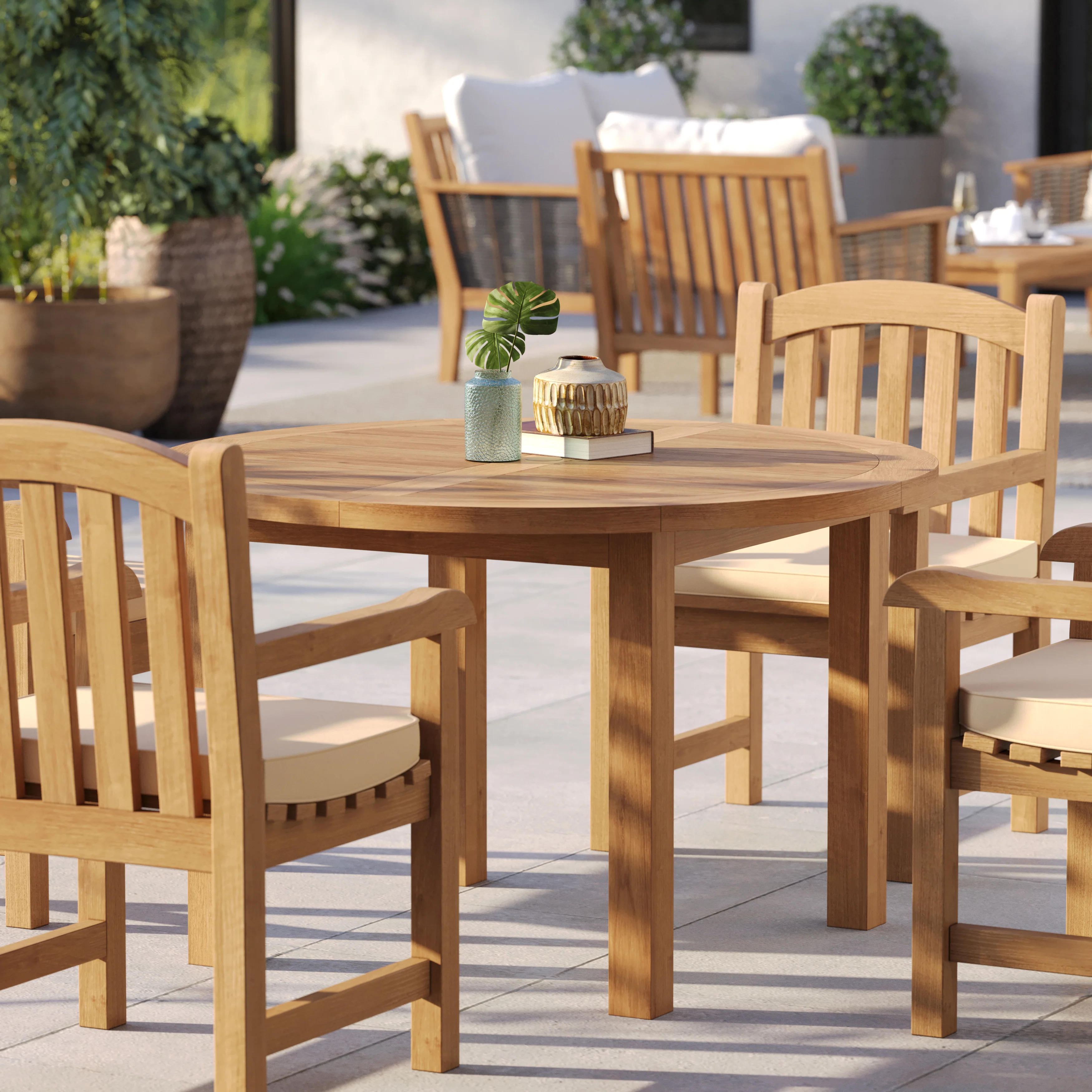 Teak Set 120cm Maximus Round Fixed Table With 4 Warwick Teak Chairs – Premium Teak Garden Dining Set - Image 3