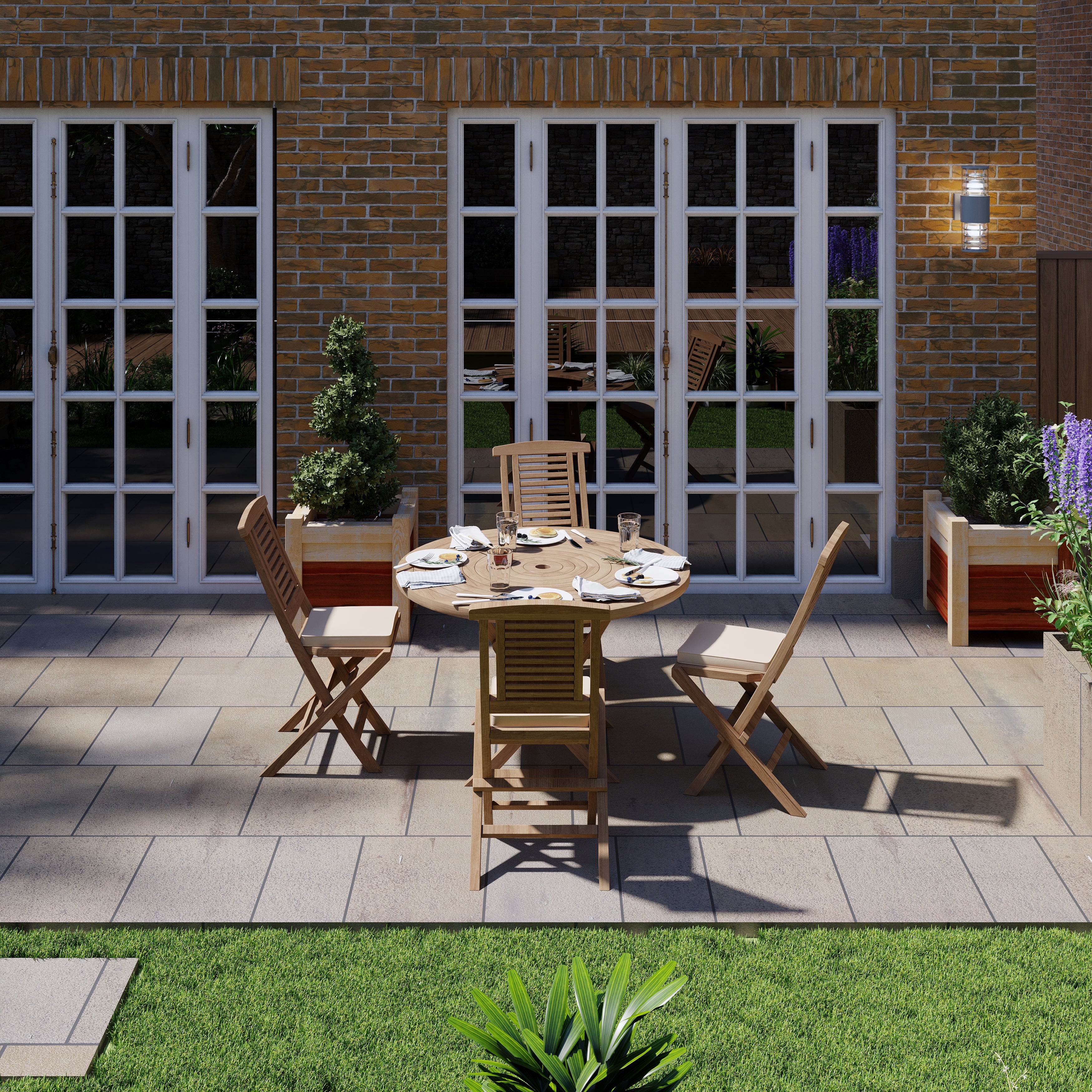 Teak Set 120cm Spiral Folding Table with 4 Folding Chairs - Image 3