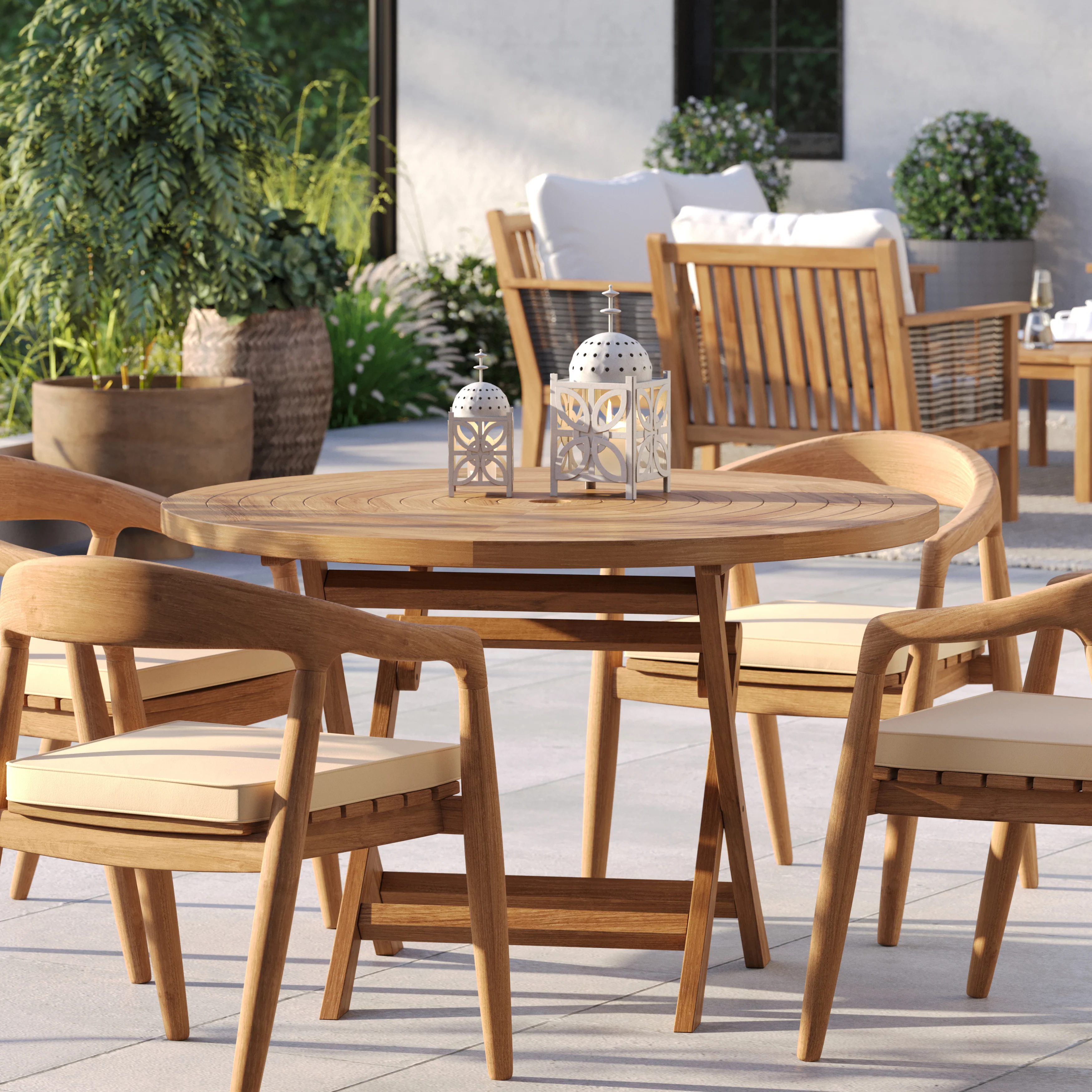 Teak Set 120cm Spiral Folding Table 4cm Top with 4 Sydney Chairs – Teak Garden Dining Set, Free Cushions - Image 3