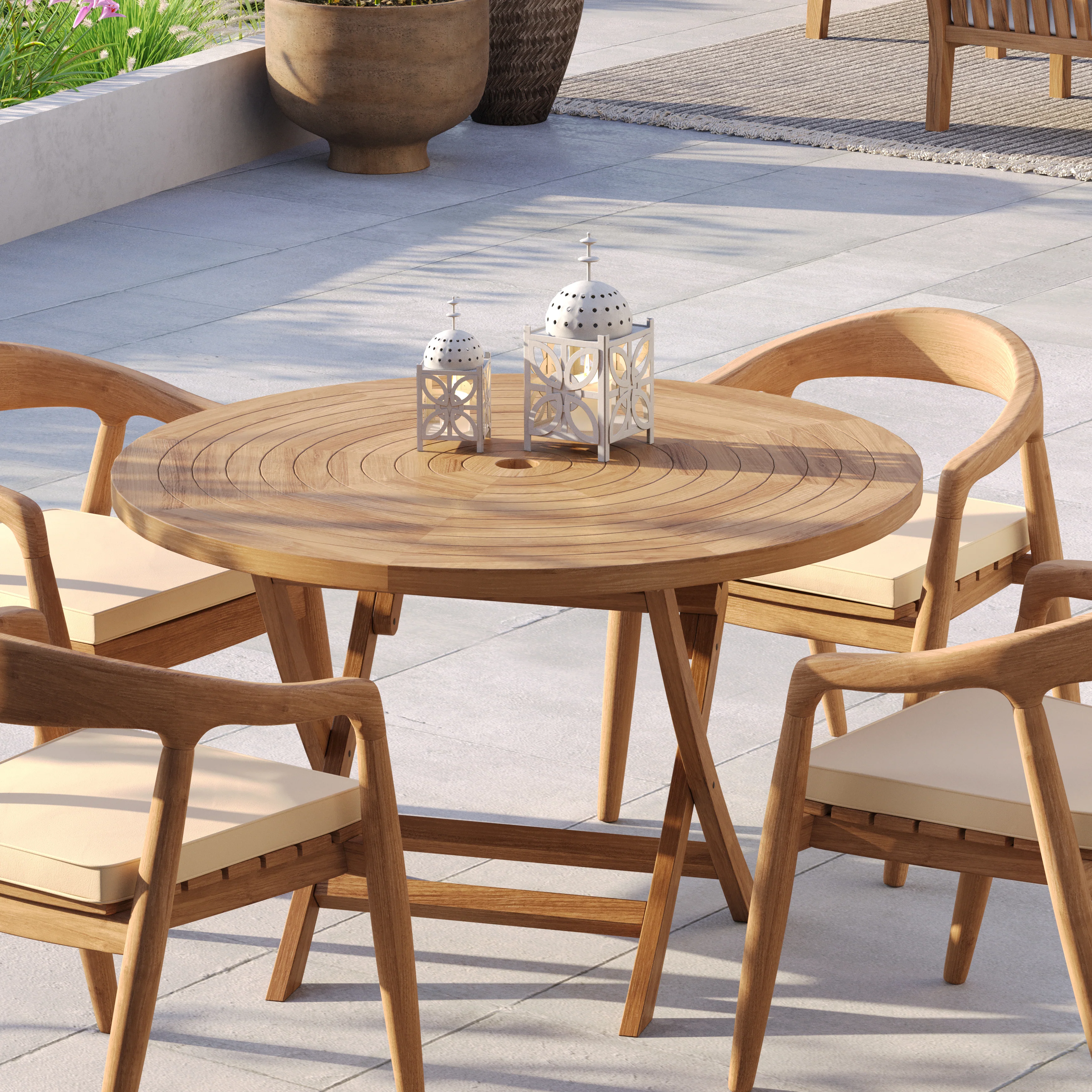 Teak Set 120cm Spiral Folding Table 4cm Top with 4 Sydney Chairs – Teak Garden Dining Set, Free Cushions - Image 5