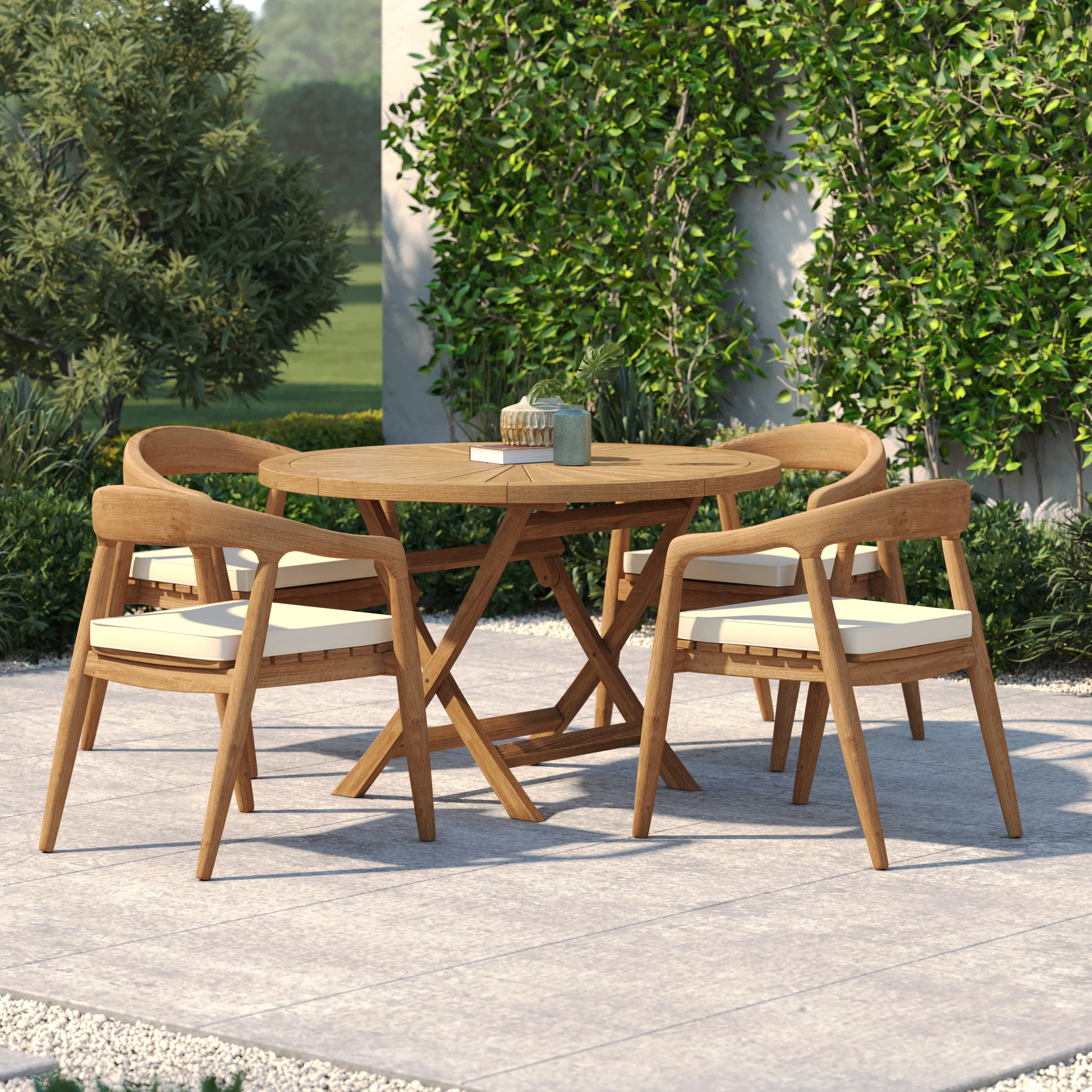 Teak Set 120cm Sunshine Folding Table 4cm Top with 4 Sydney Chairs – Teak Garden Dining Set, Free Cushions - Image 3