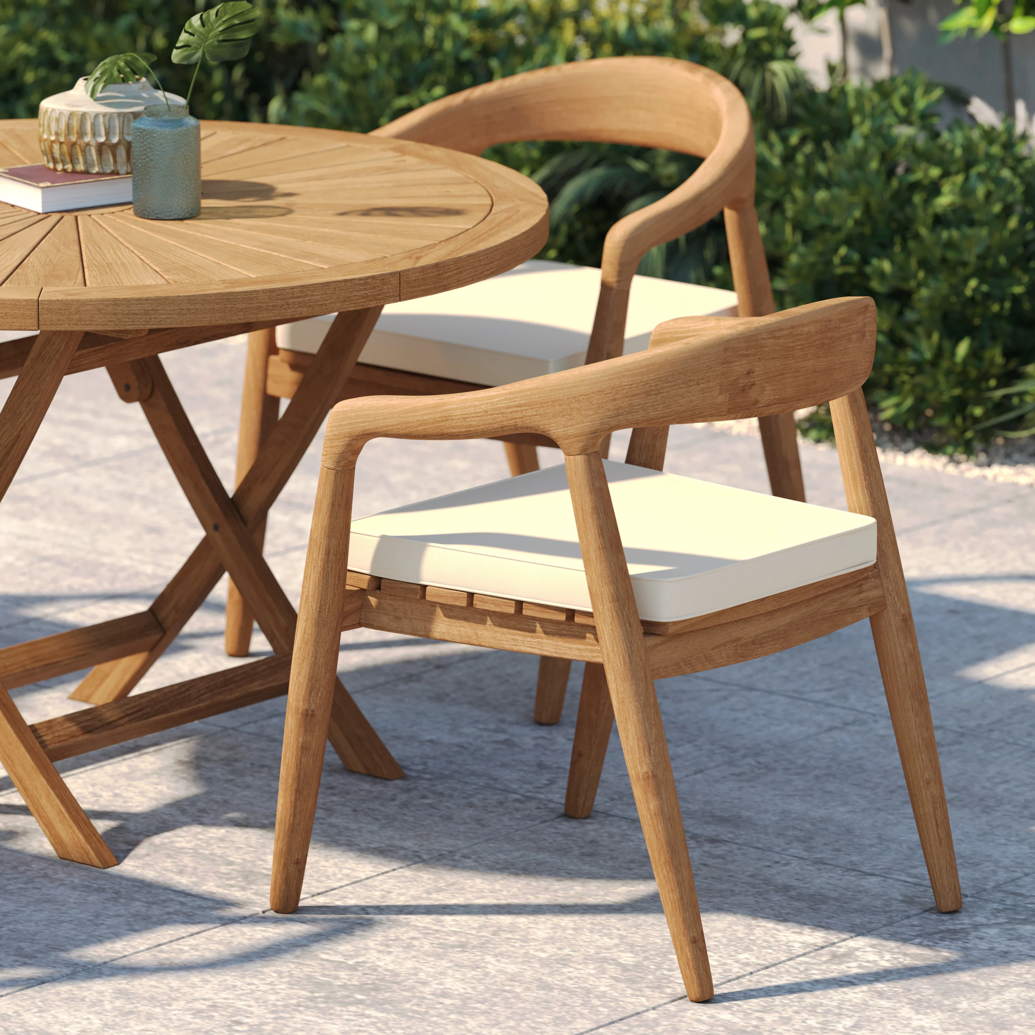 Teak Set 120cm Sunshine Folding Table 4cm Top with 4 Sydney Chairs – Teak Garden Dining Set, Free Cushions - Image 4