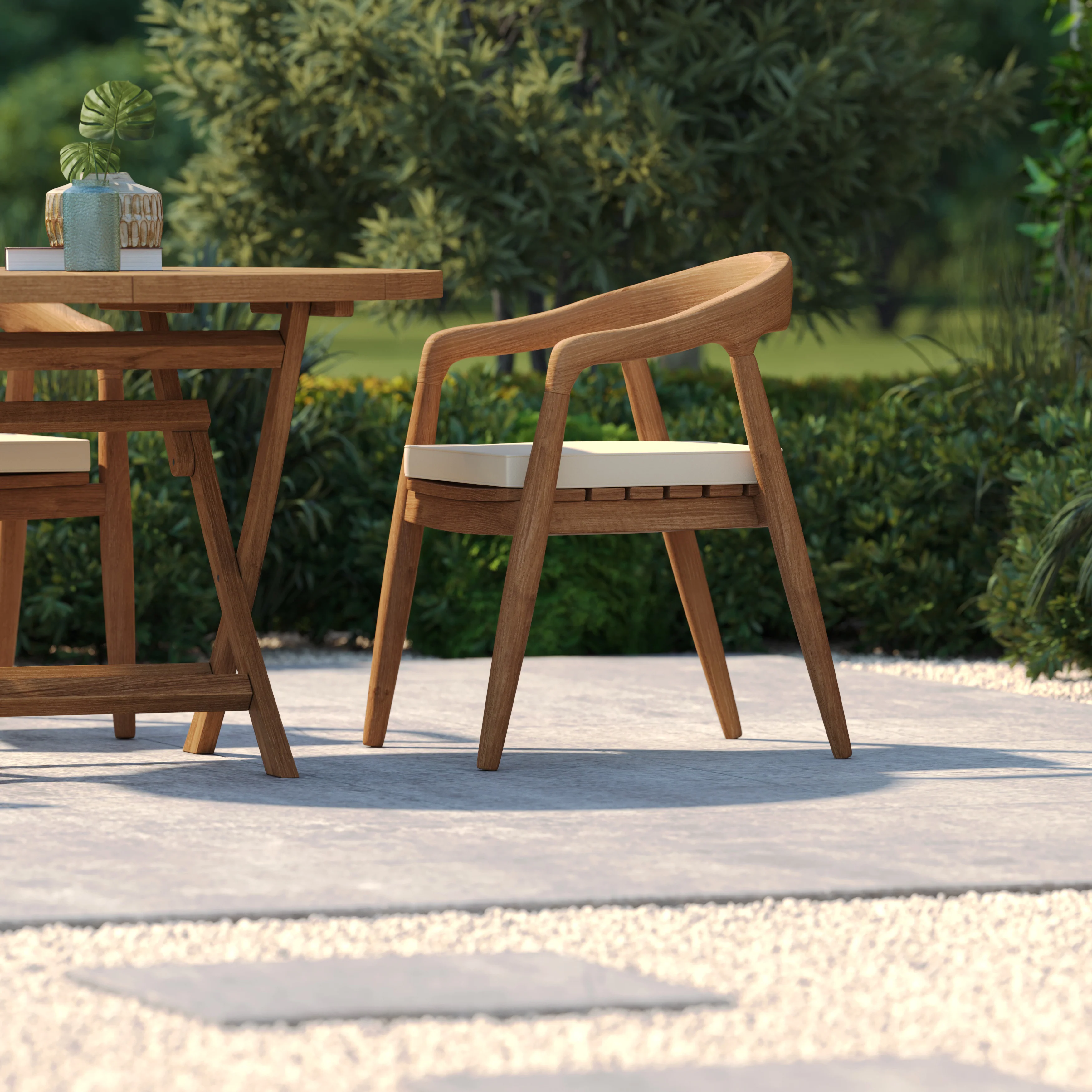 Teak Set 120cm Sunshine Folding Table 4cm Top with 4 Sydney Chairs – Teak Garden Dining Set, Free Cushions - Image 5