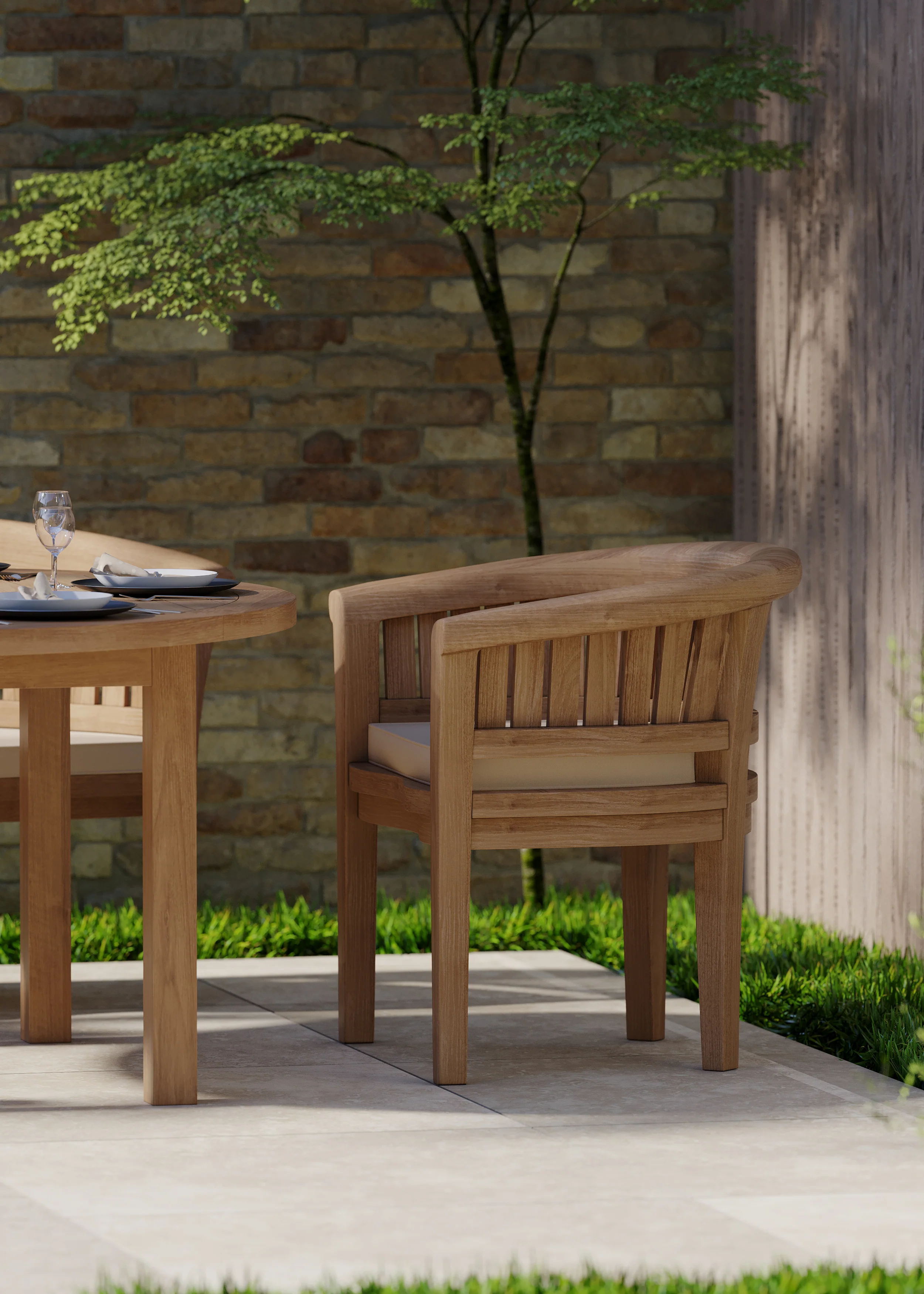 Luxor 150cm Round Teak Table 4cm Table Top (2 San Francisco Benches, 2 San Francisco Chairs) Cushions included. - Image 6