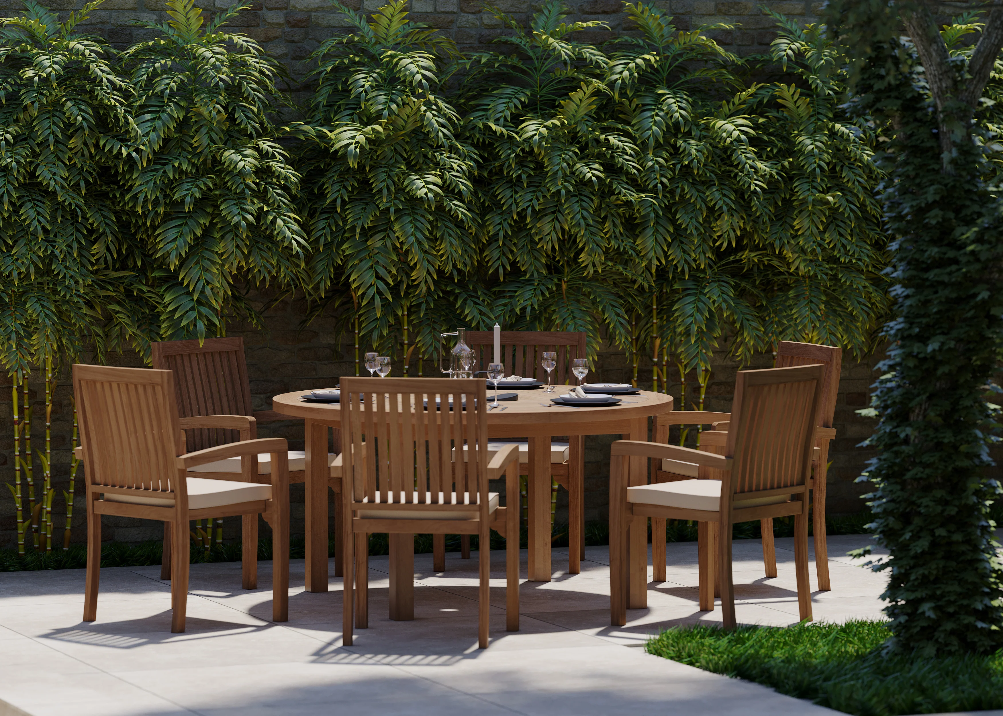 Luxor 150cm Round Table 4cm Top (6 Henley Stacking Chairs) Cushions included. - Image 3