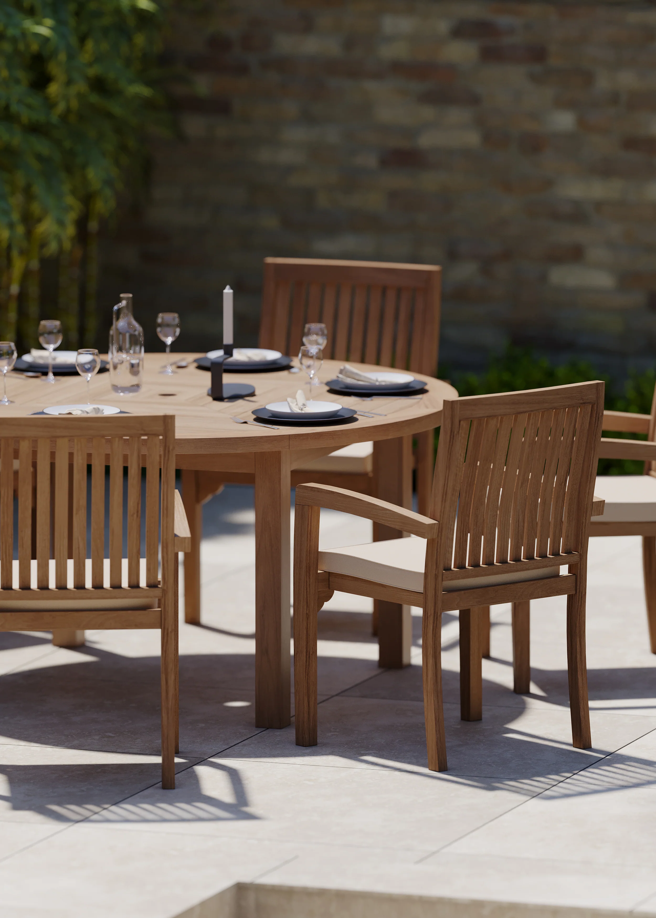Luxor 150cm Round Table 4cm Top (6 Henley Stacking Chairs) Cushions included. - Image 4