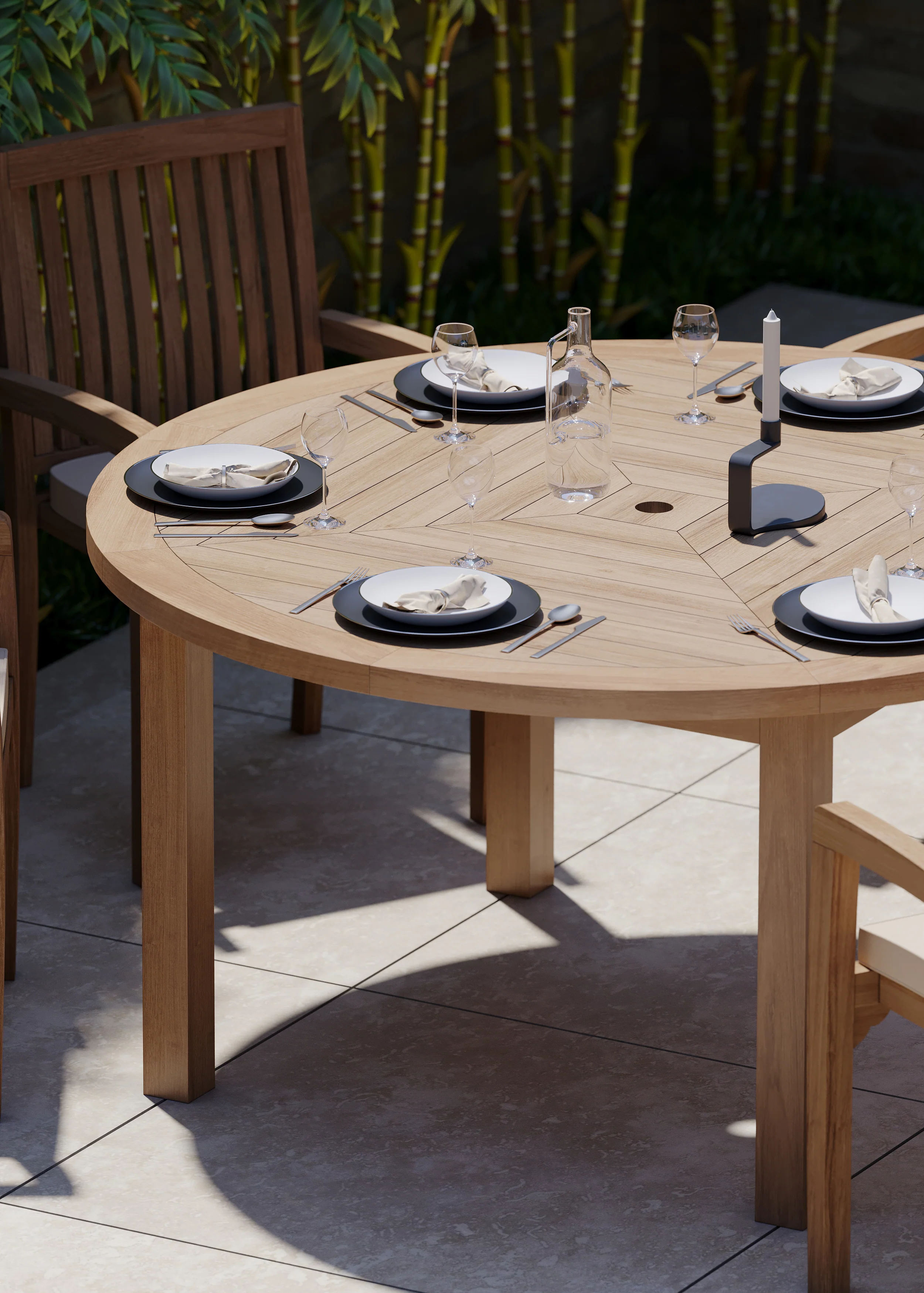 Luxor 150cm Round Table 4cm Top (6 Henley Stacking Chairs) Cushions included. - Image 5