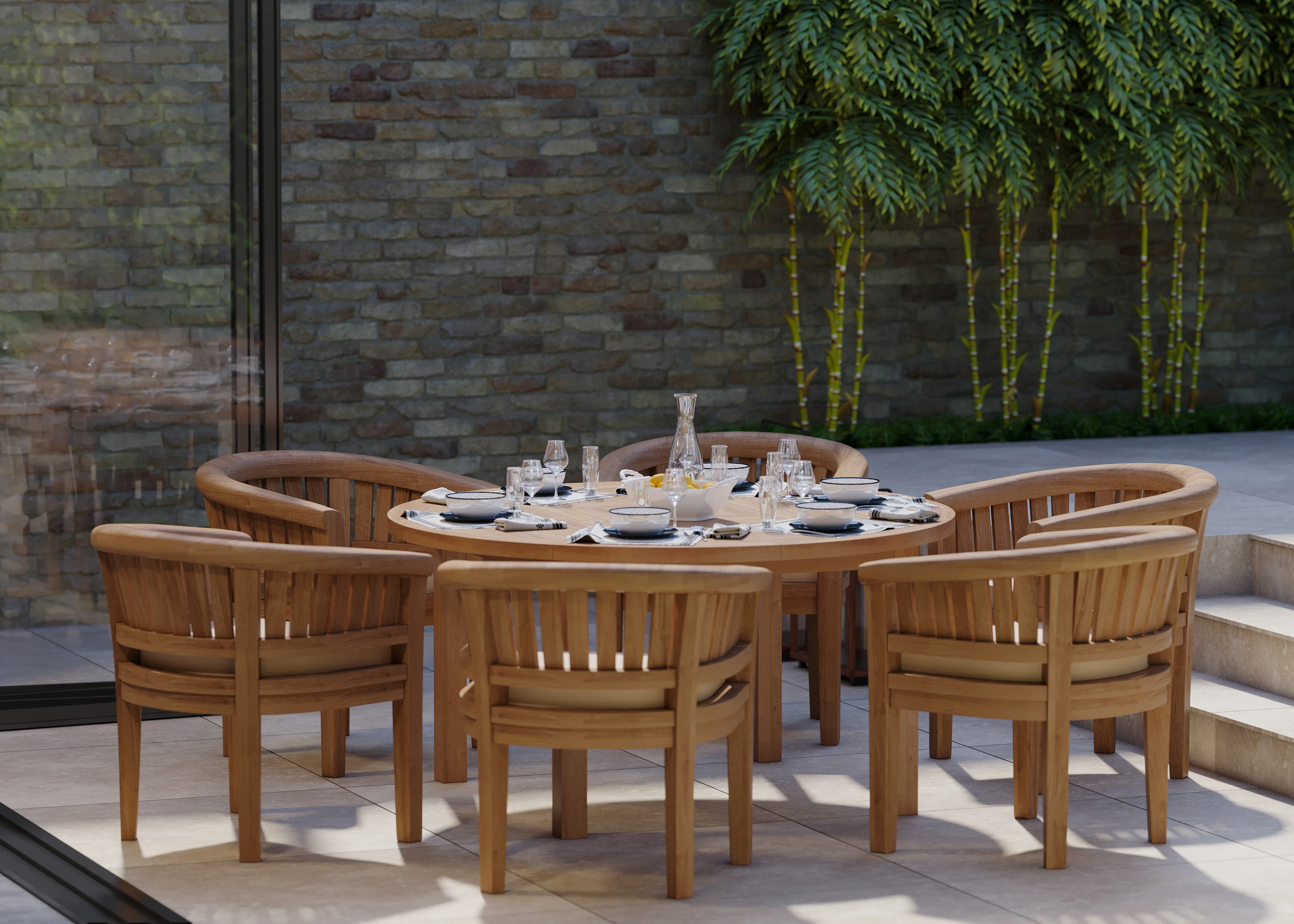 Luxor 150cm Round Table Table, 4cm Top (6 San Francisco Chairs) Cushions included. - Image 3