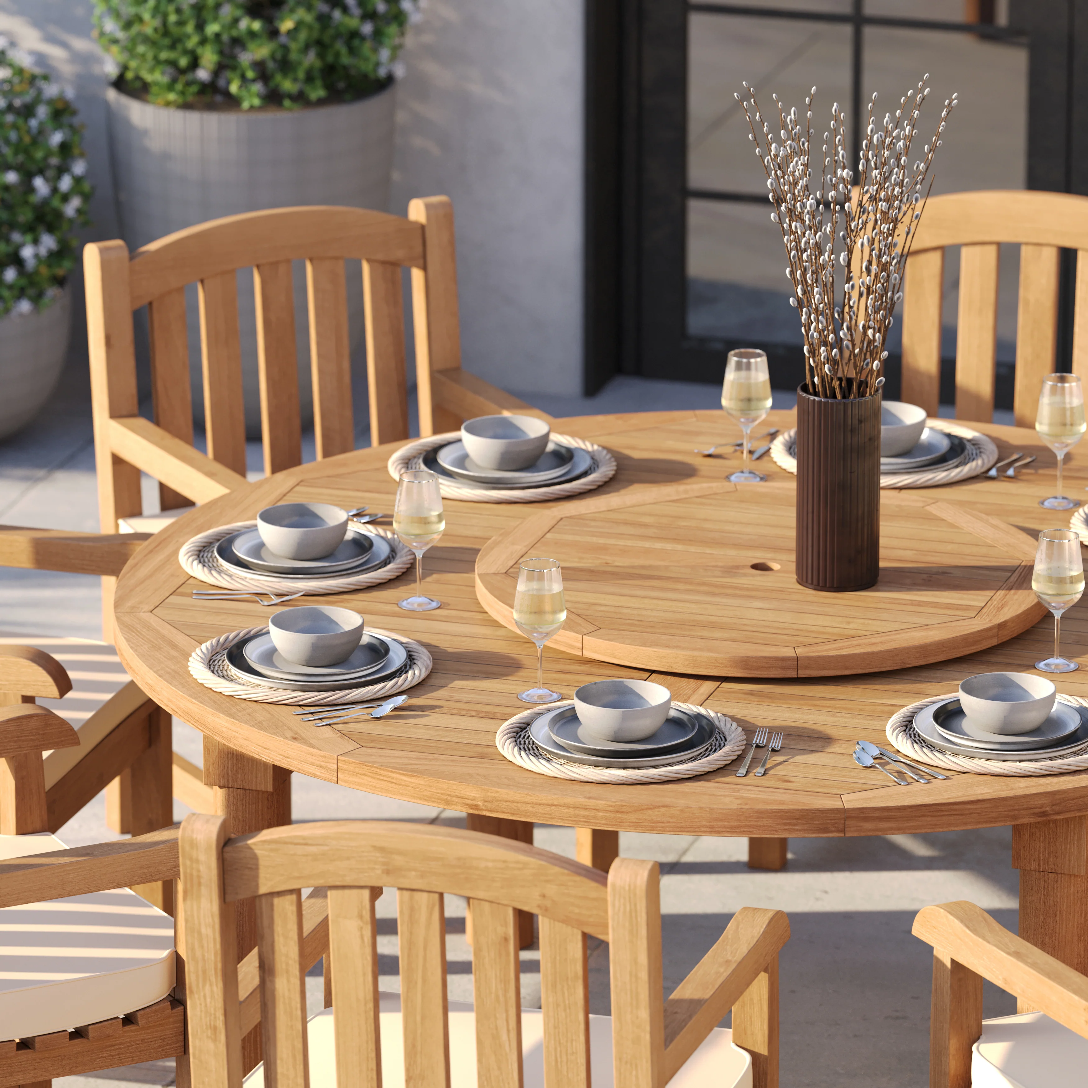 Teak Set 180cm Maximus Round Fixed Table With 8 Warwick Chairs – Premium Teak Garden Dining Set - Image 3