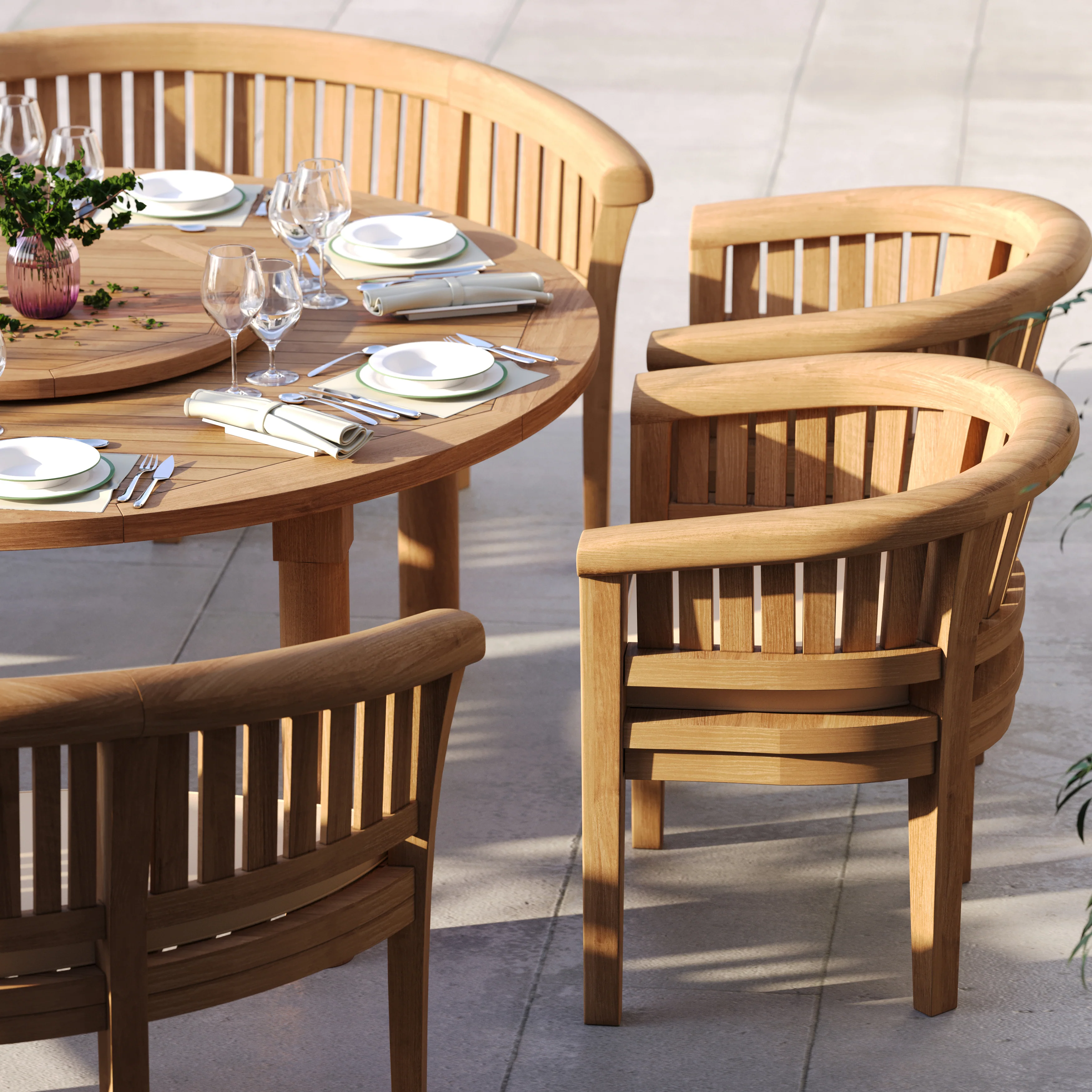 Teak Set 180cm Maximus Round Table With 4 San Francisco Chairs & 2 San Francisco Benches – Premium Teak Garden Dining Set - Image 6