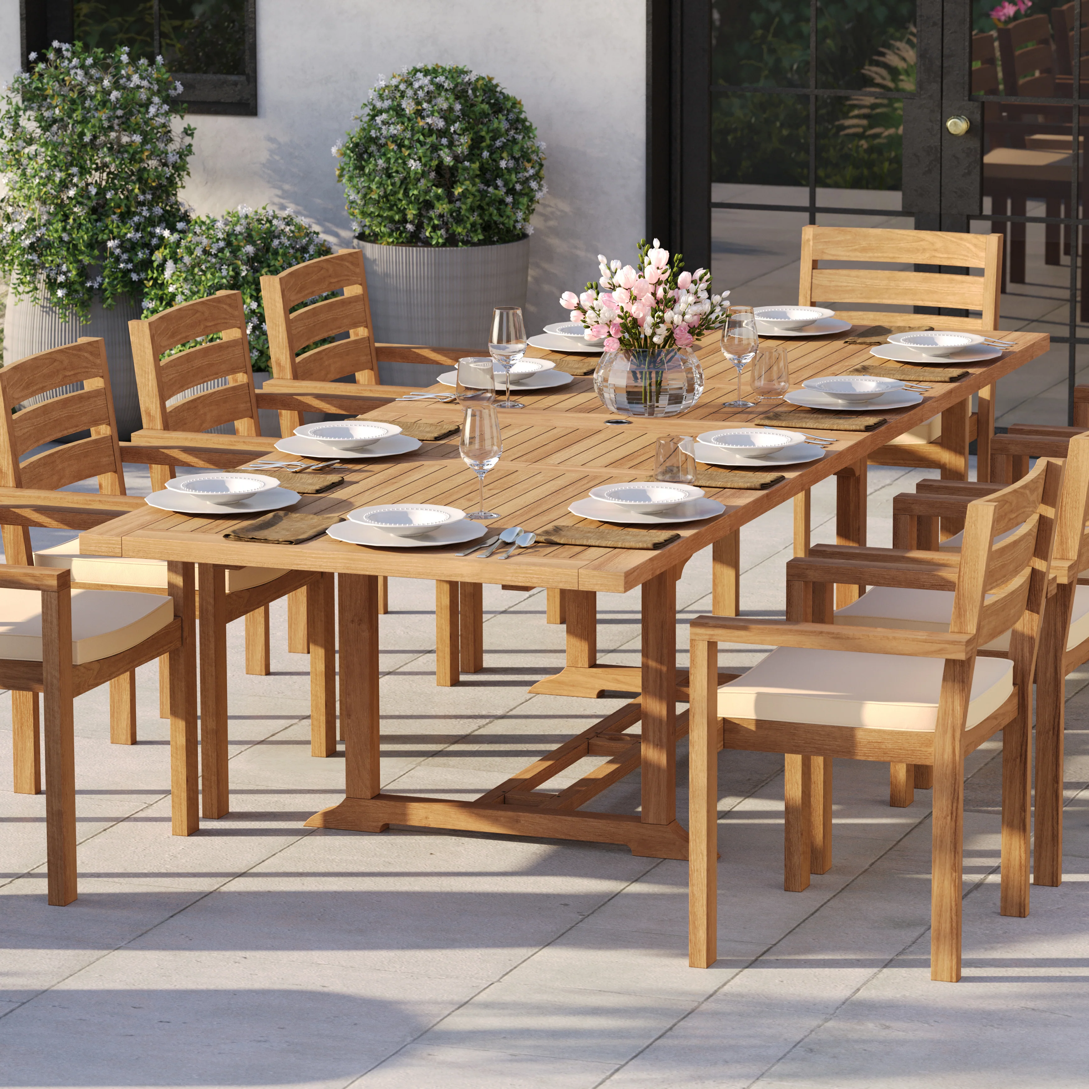 Teak Set 200–300cm Rectangle Extending Table 4cm Top with 10 Marlow Stacking Chairs – Premium Teak Garden Dining Set - Image 3