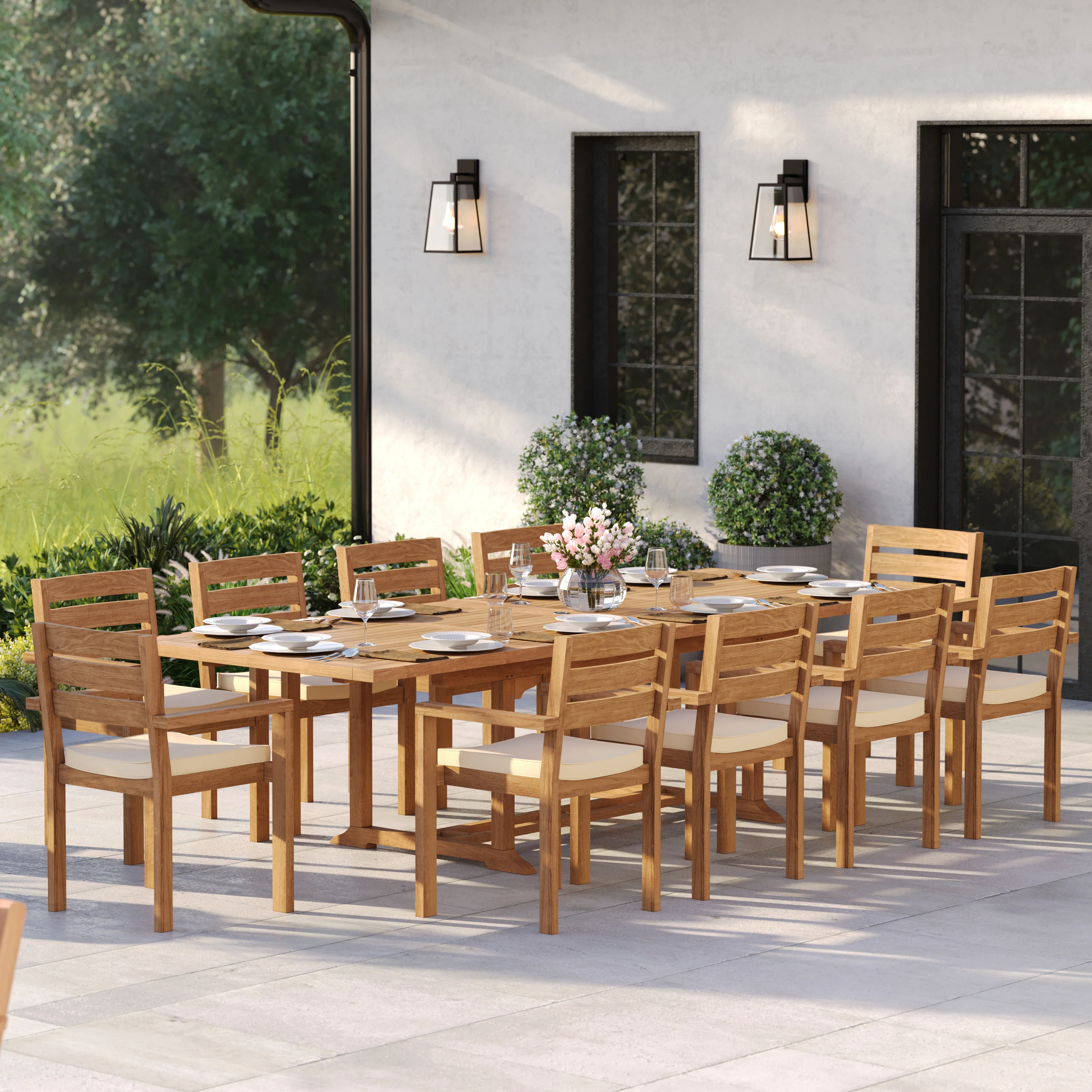 Teak Set 200–300cm Rectangle Extending Table 4cm Top with 10 Marlow Stacking Chairs – Premium Teak Garden Dining Set - Image 6